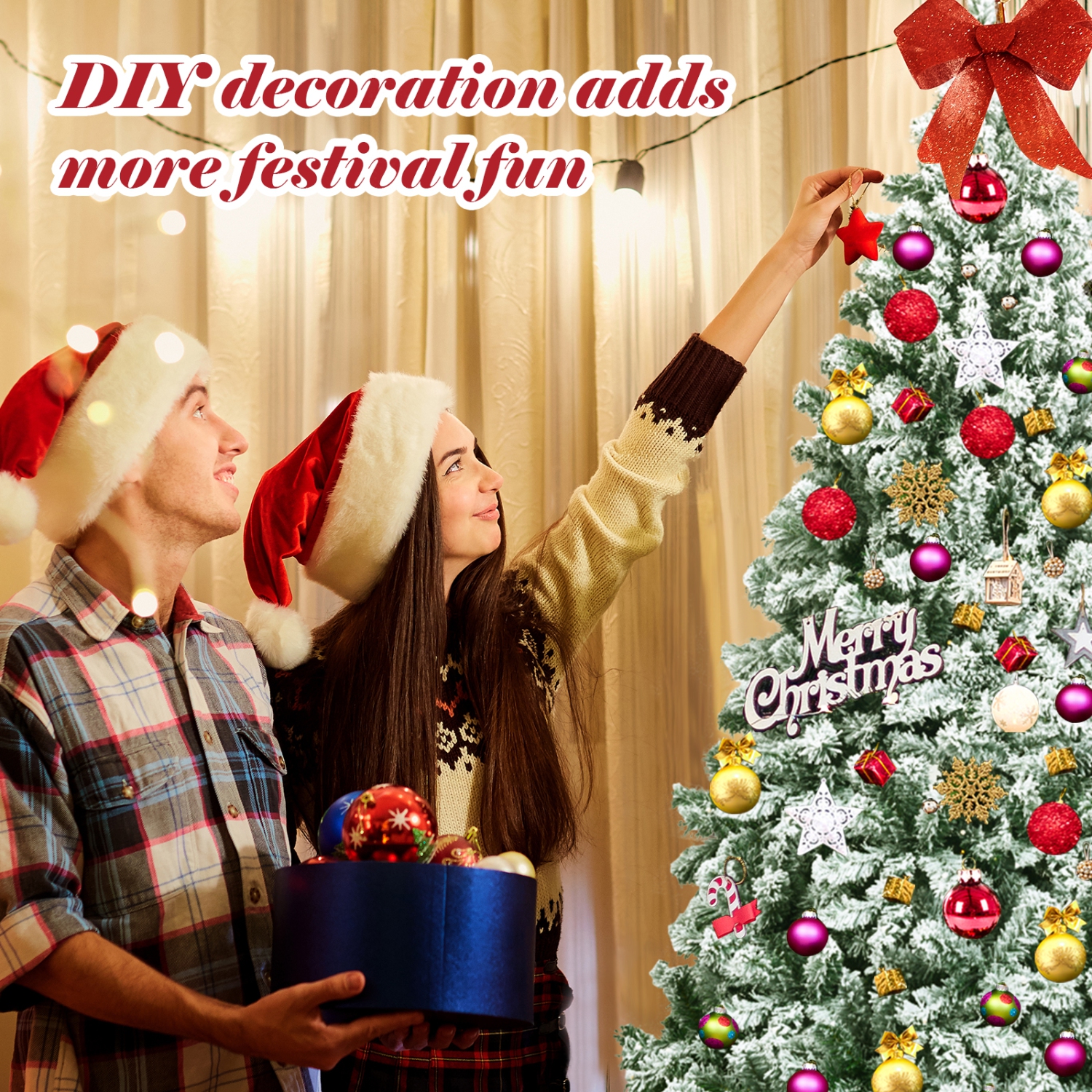 Topbuy 4.5FT/6FT/7.5FT Artificial Hinged Christmas Pines Tree Snow Flocked Decoration Tree