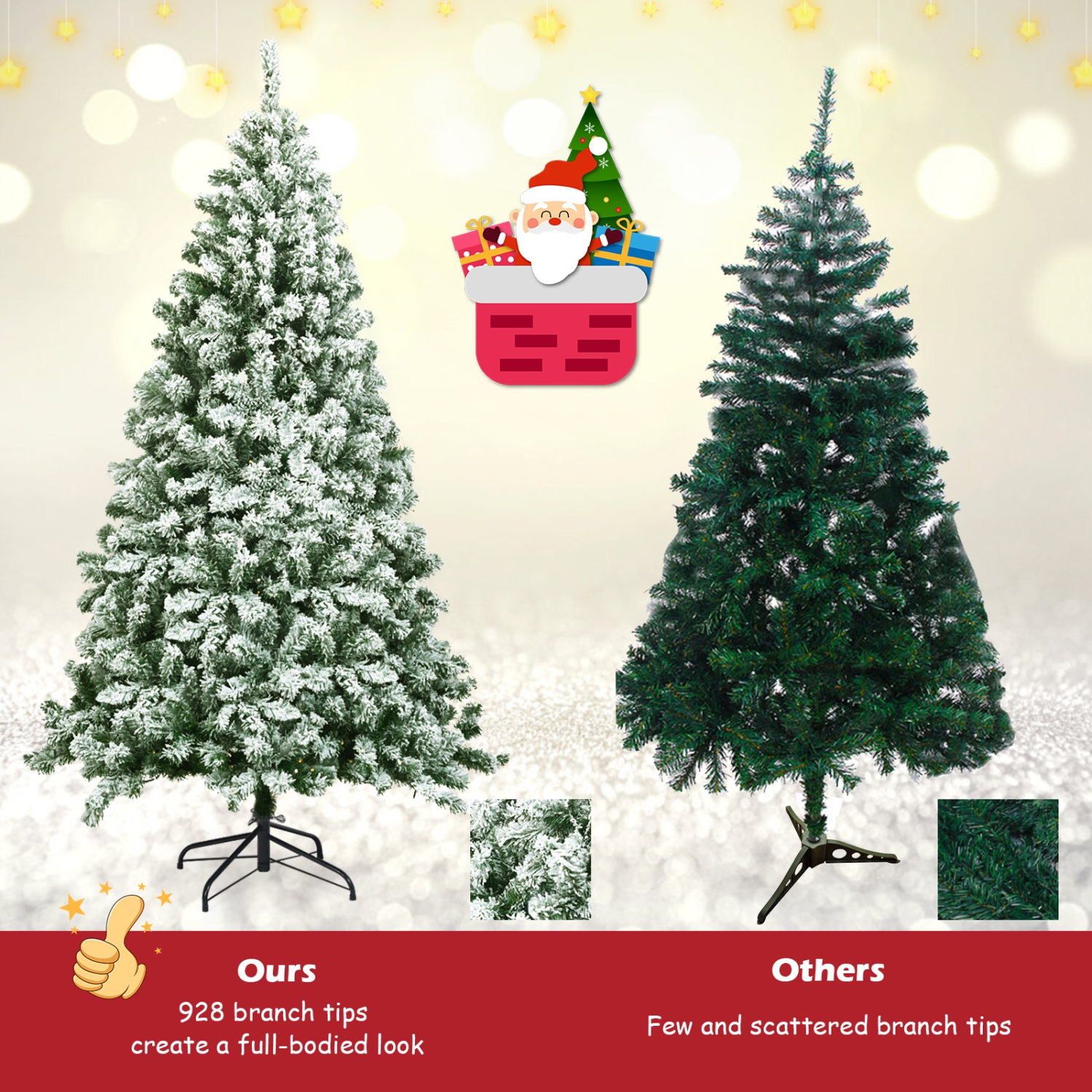 Topbuy 4.5FT/6FT/7.5FT Artificial Hinged Christmas Pines Tree Snow Flocked Decoration Tree