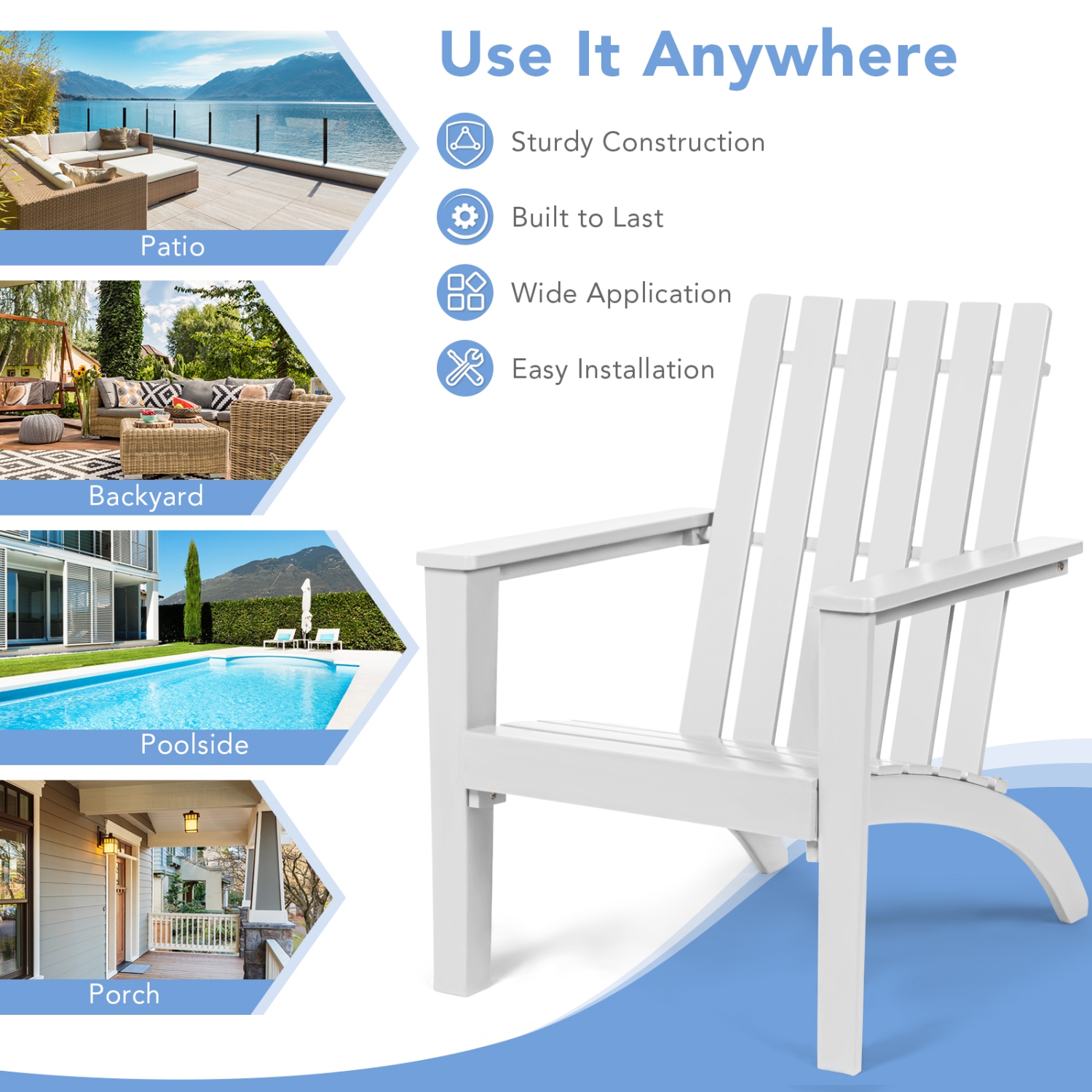 Patiojoy 3PCS Patio Adirondack Chair Side Table Set Solid Wood Garden Deck Bistro Set Classic Furniture Fire Pit Chair Set