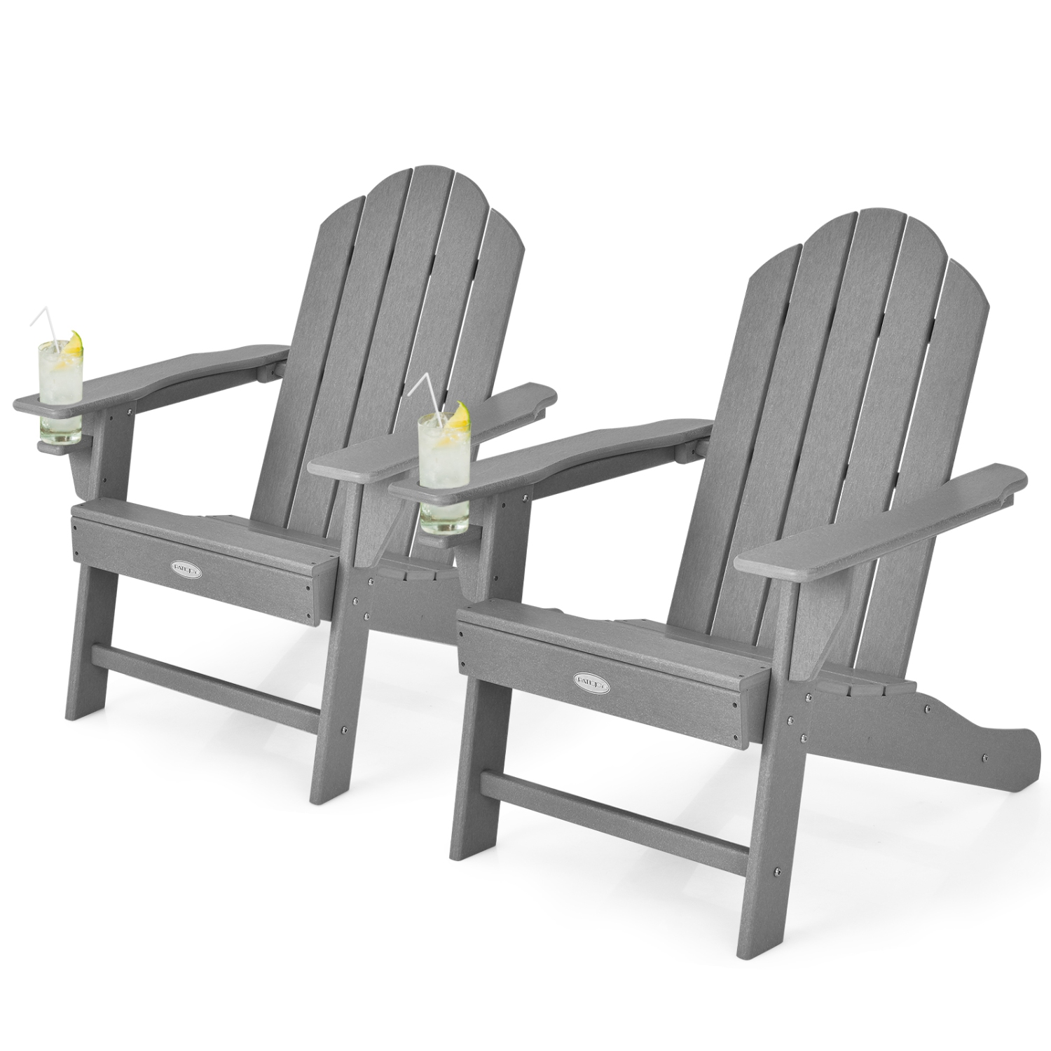 Patiojoy 2PCS Adirondack Chair Outdoor Fire Pit Chair with Cup Holde Weather Resistant Lounger Chair for Backyard Garden Patio and Deck