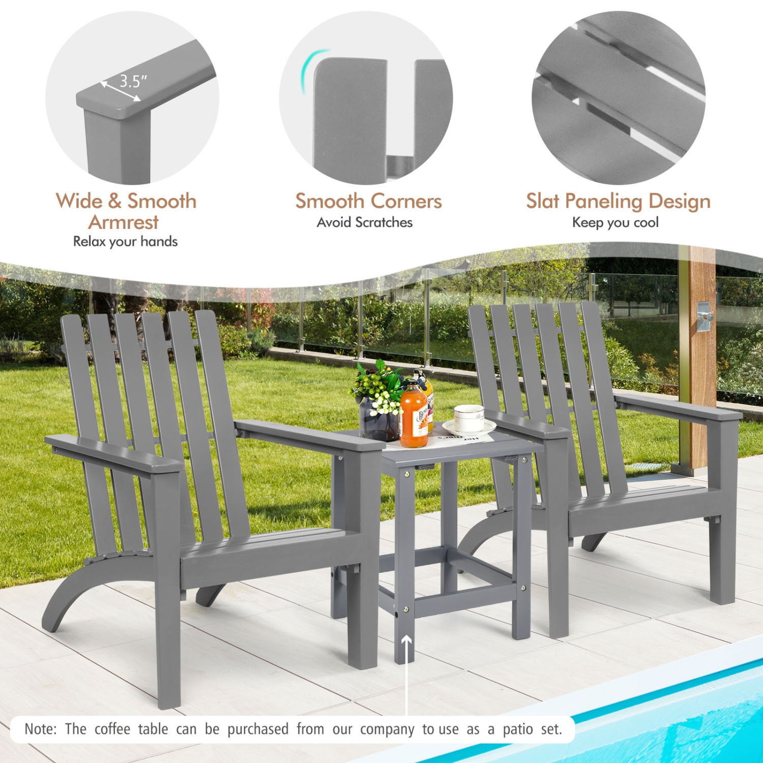 Patiojoy Wooden Adirondack Chair W/Ergonomic Design Outdoor Lounge Armchair Acacia Wood chair for Yard&Patio Black/Gray/White