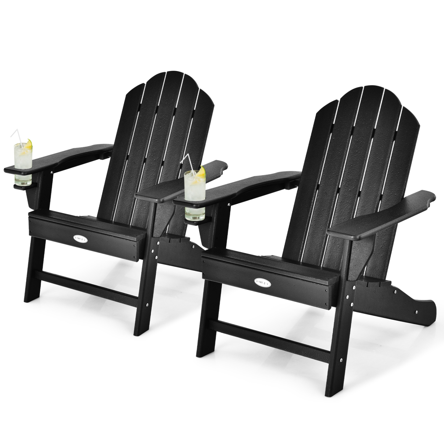Patiojoy 2PCS Adirondack Chair Outdoor Fire Pit Chair with Cup Holde Weather Resistant Lounger Chair for Backyard Garden Patio and Deck