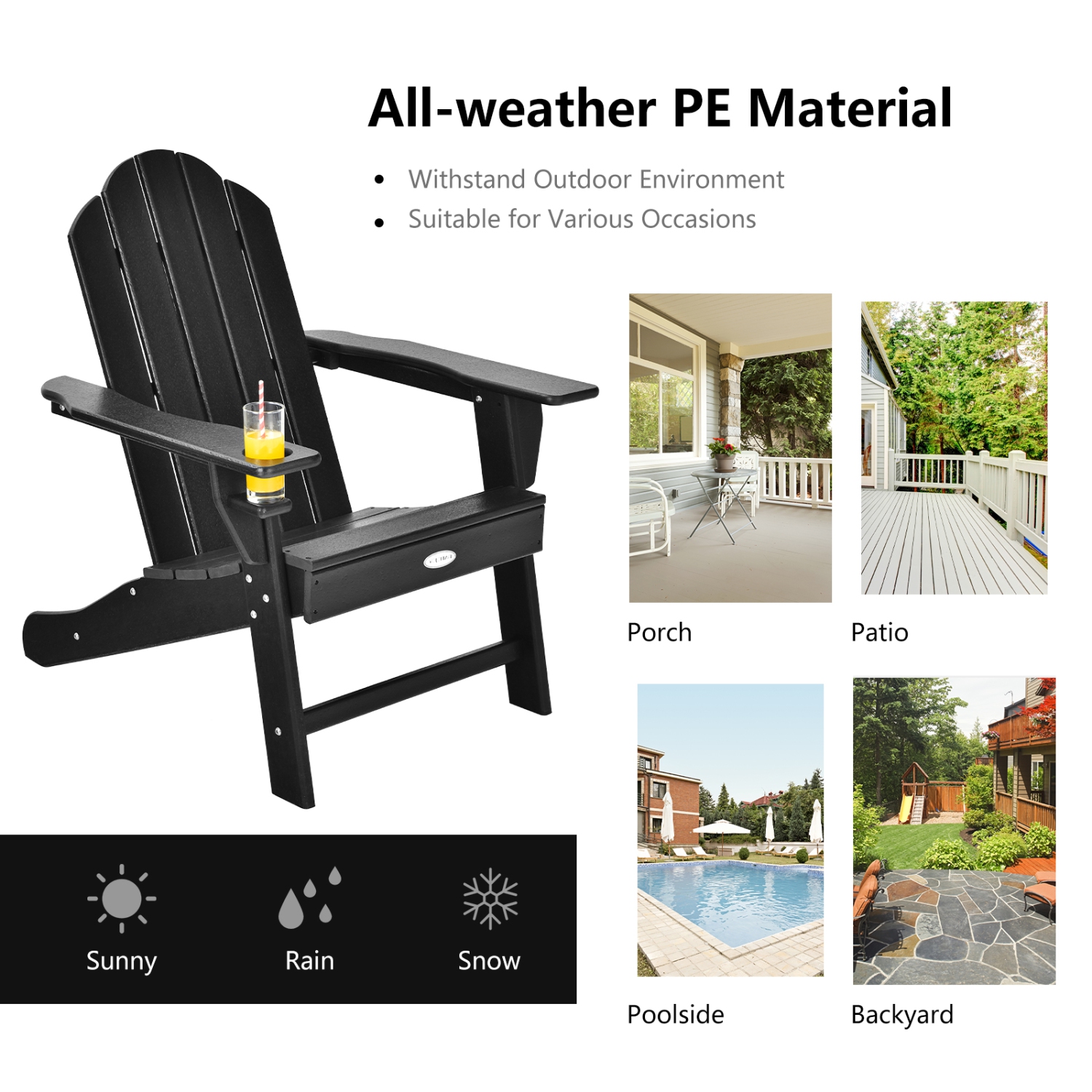 Patiojoy 2PCS Adirondack Chair Outdoor Fire Pit Chair with Cup Holde Weather Resistant Lounger Chair for Backyard Garden Patio and Deck