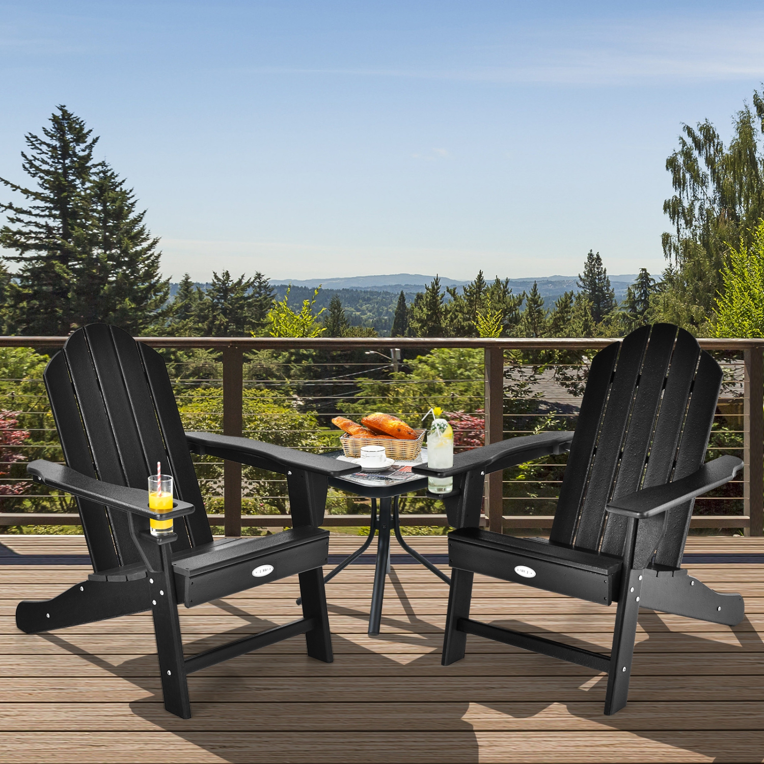 Patiojoy 2PCS Adirondack Chair Outdoor Fire Pit Chair with Cup Holde Weather Resistant Lounger Chair for Backyard Garden Patio and Deck