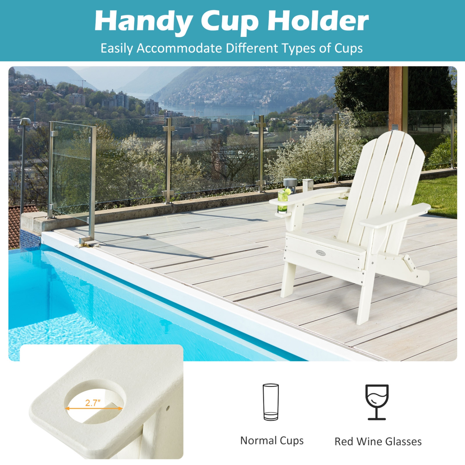 Patiojoy 2PCS Folding Adirondack Chair Outdoor Adirondack Chair Weather Resistant Lounger Fire Pit Chair for Backyard Porch Poolside