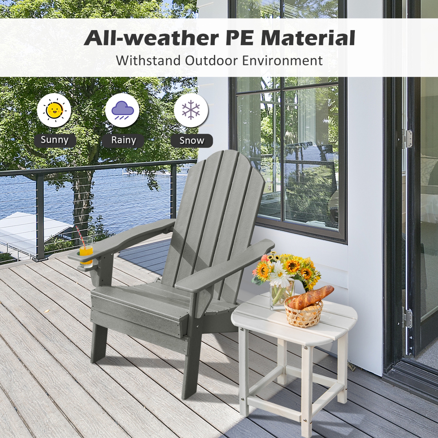 Patiojoy 2PCS Folding Adirondack Chair Outdoor Adirondack Chair Weather Resistant Lounger Fire Pit Chair for Backyard Porch Poolside