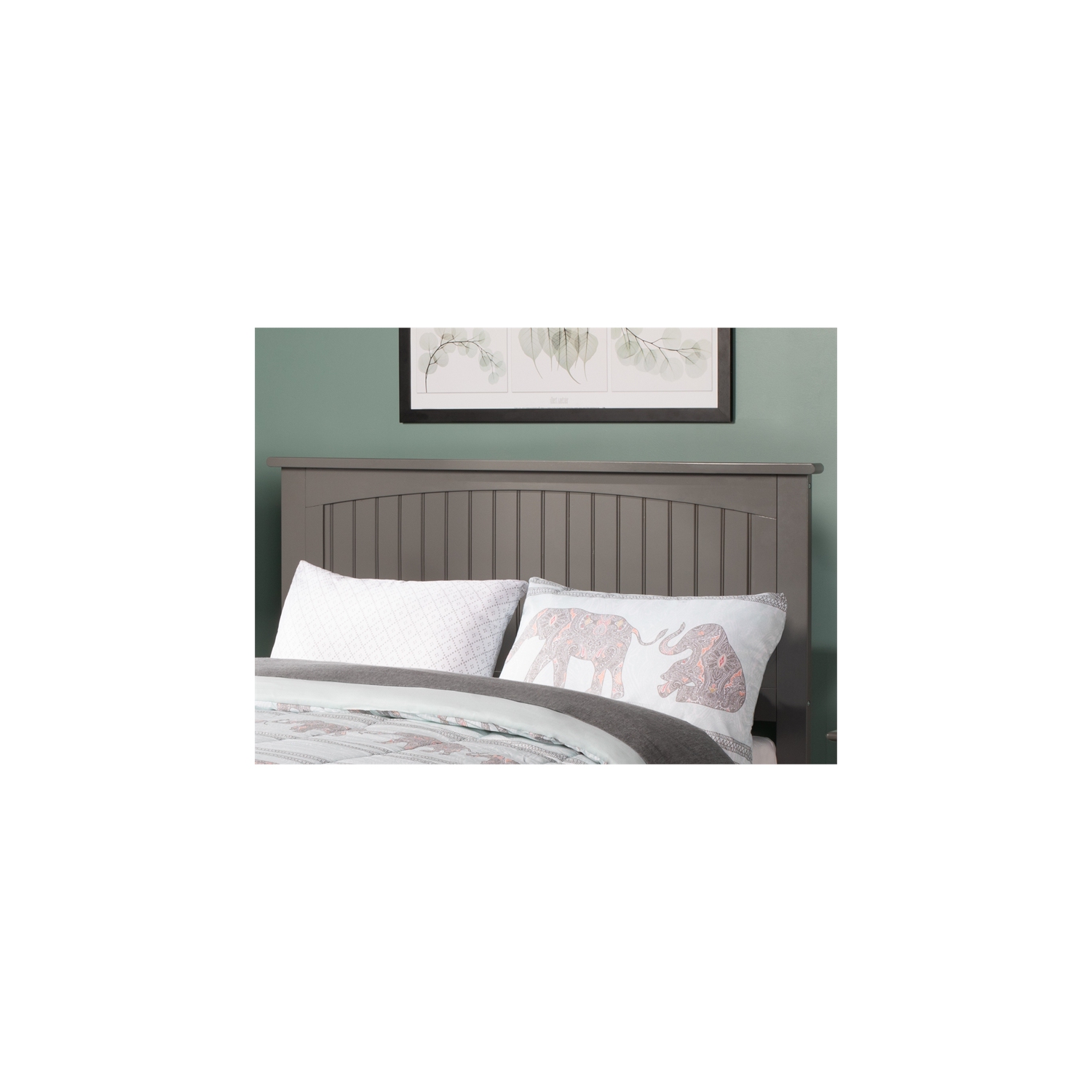 AFI Nantucket Full Solid Wood Panel Headboard with Device Charger in Gray