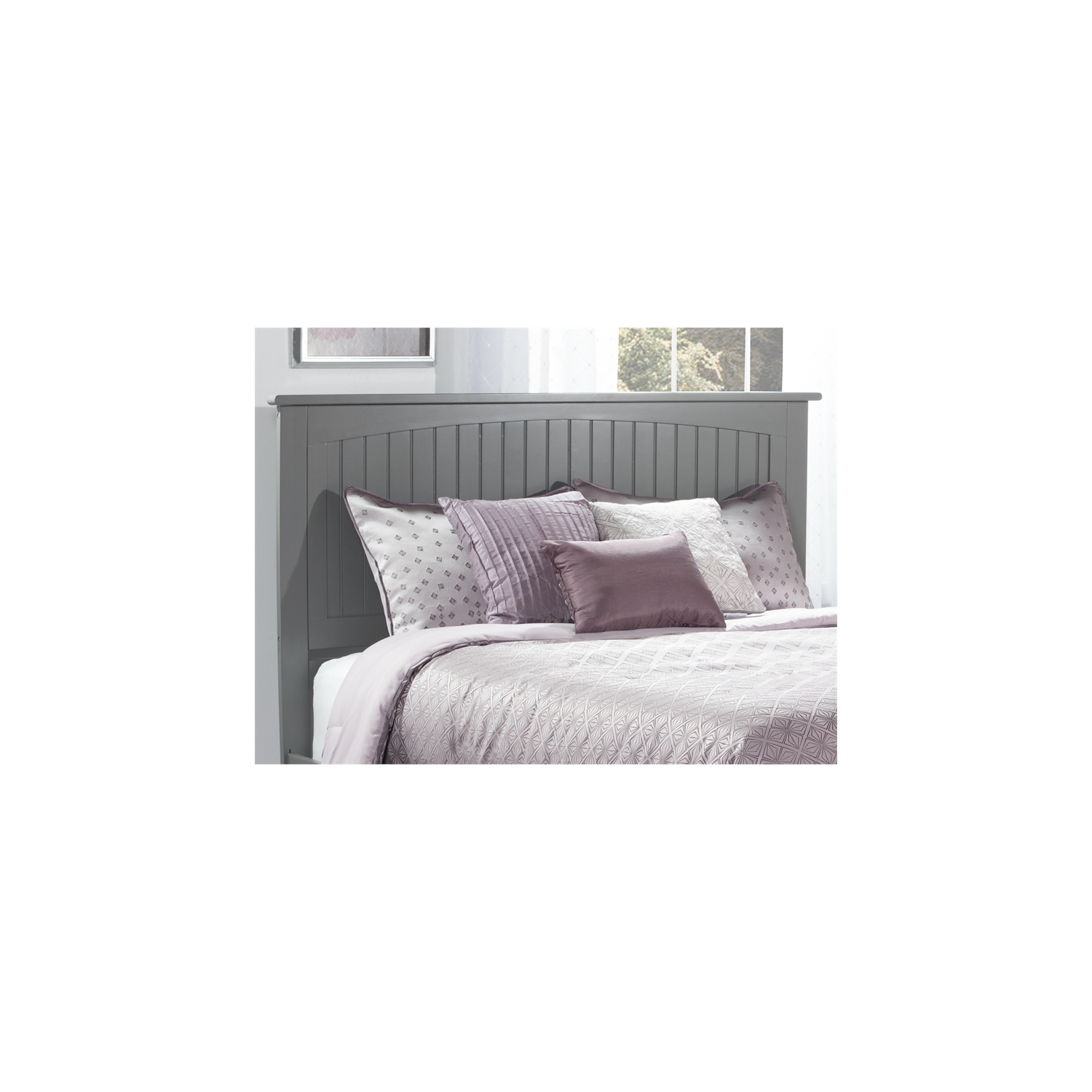 AFI Nantucket Queen Solid Wood Panel Headboard with Device Charger in Gray