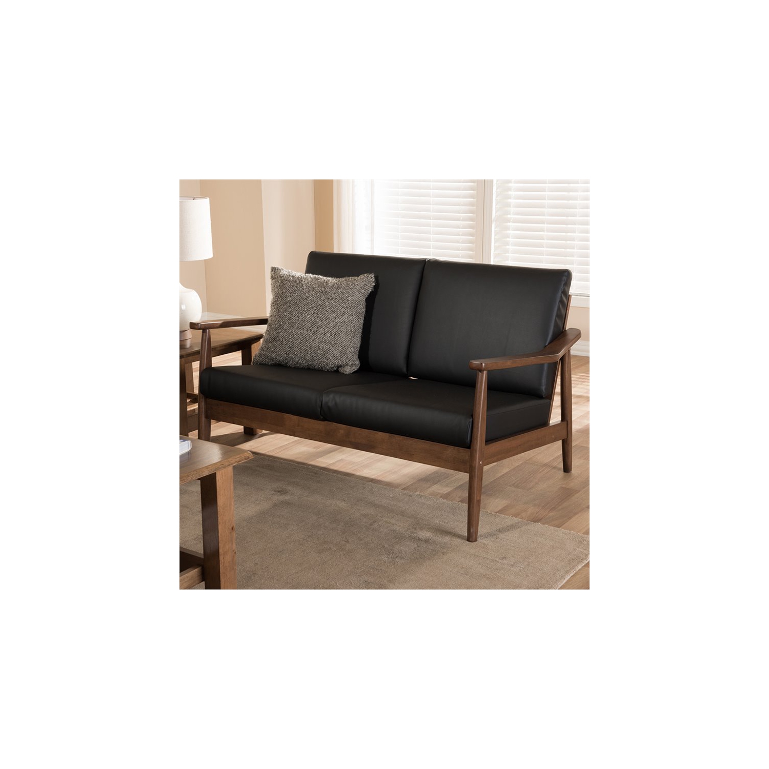 Baxton Studio – Causeuse en similicuir Venza, noir et brun noyer