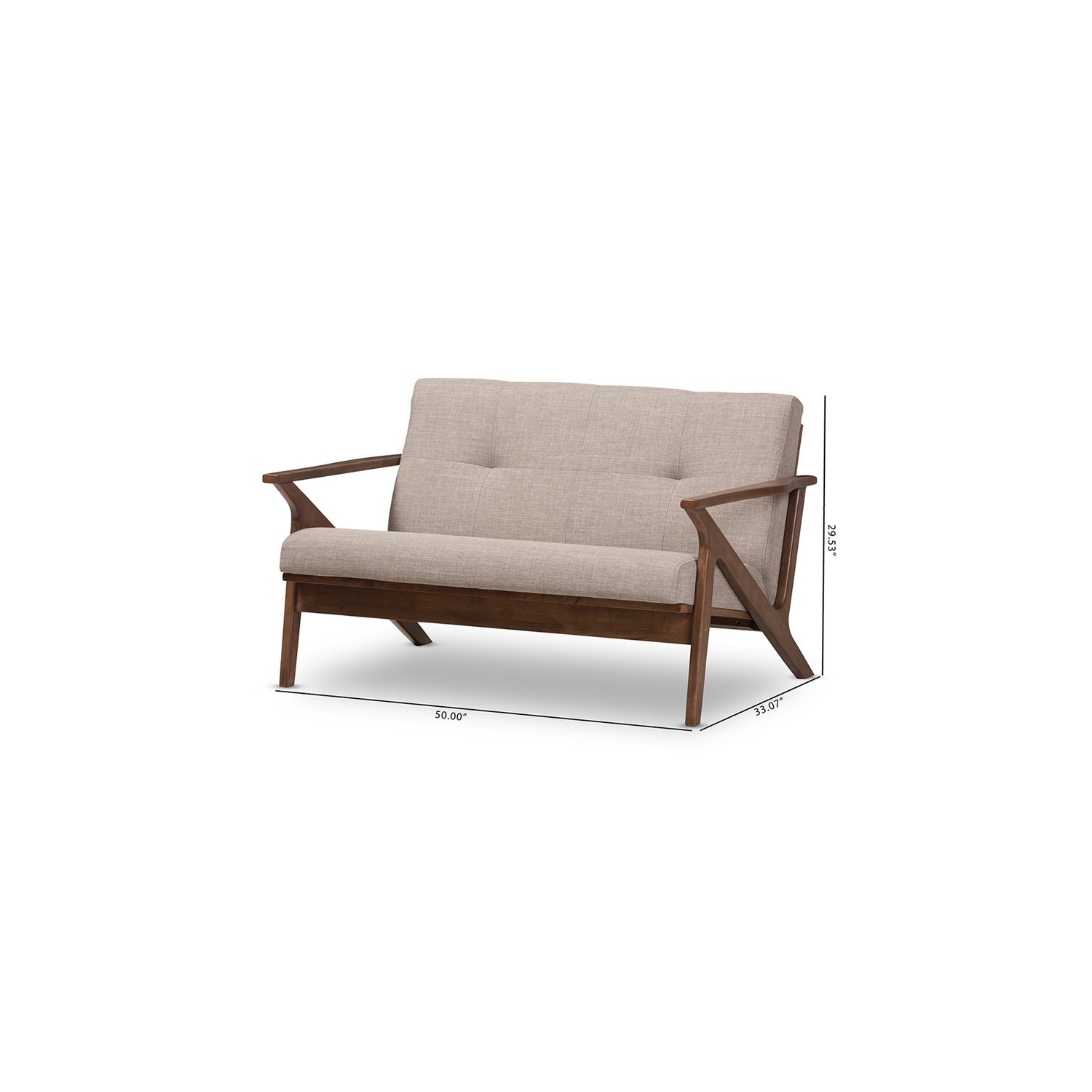 Baxton Studio – Causeuse capitonnée Bianca en gris clair et brun noyer