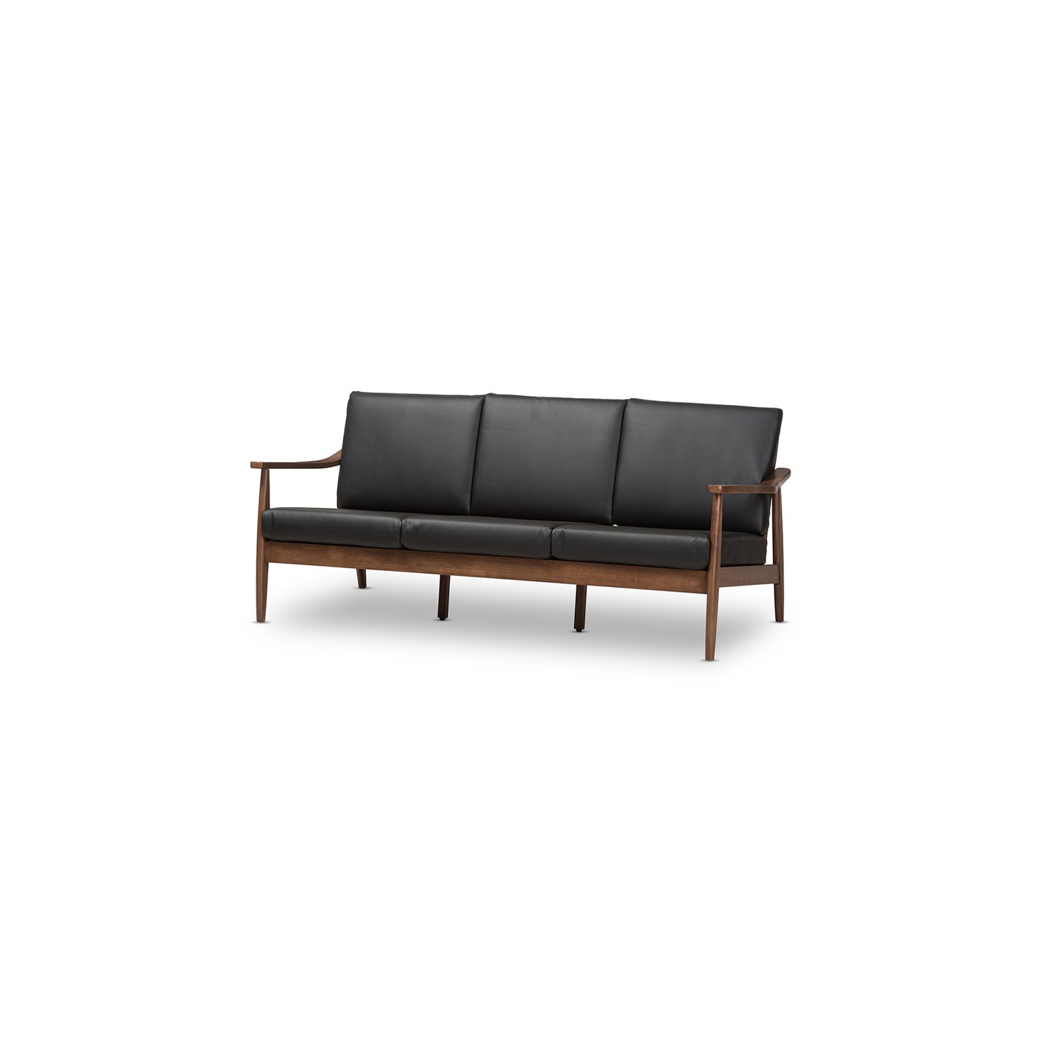 Baxton Studio Venza Faux Leather Sofa in Black and Walnut Brown