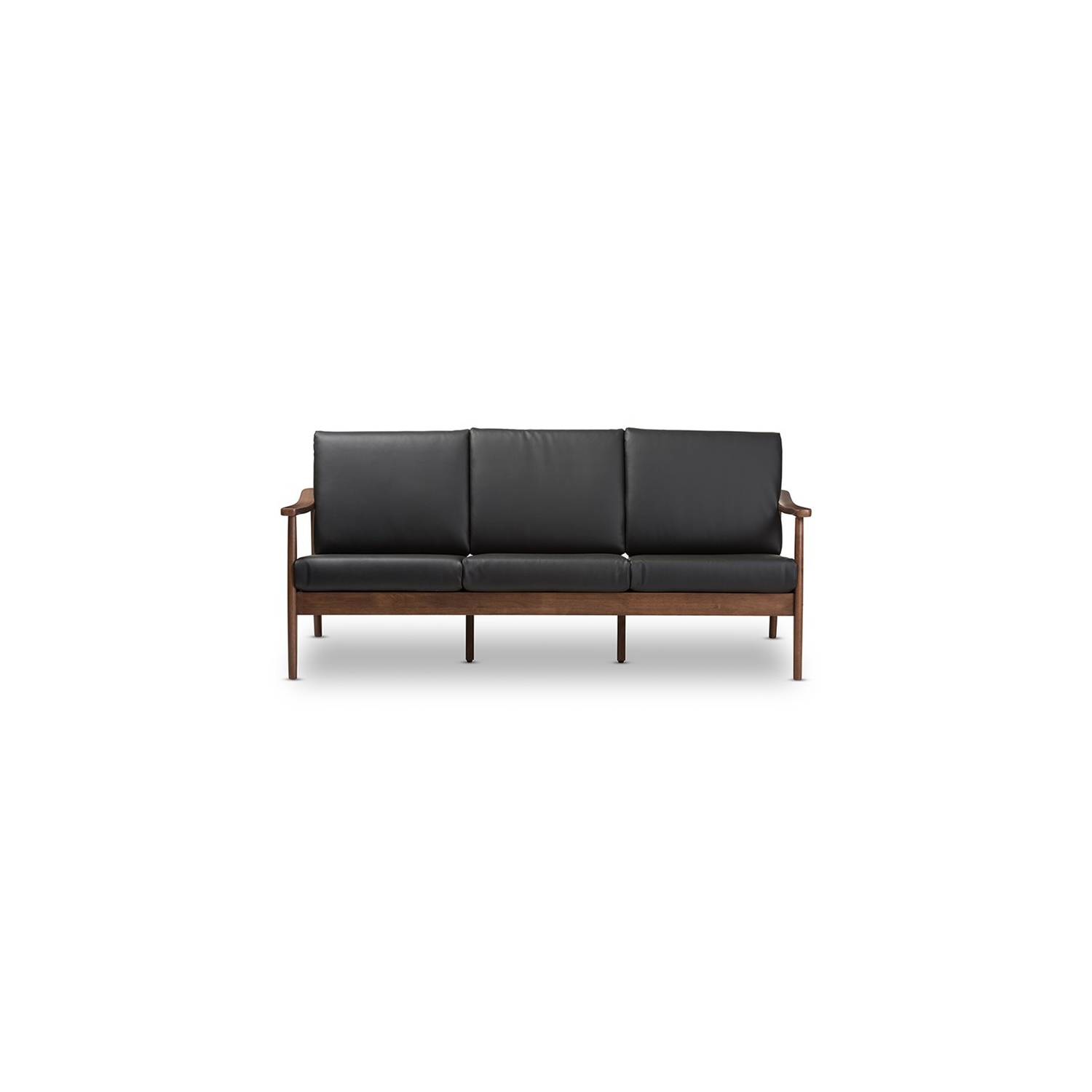 Baxton Studio Venza Faux Leather Sofa in Black and Walnut Brown