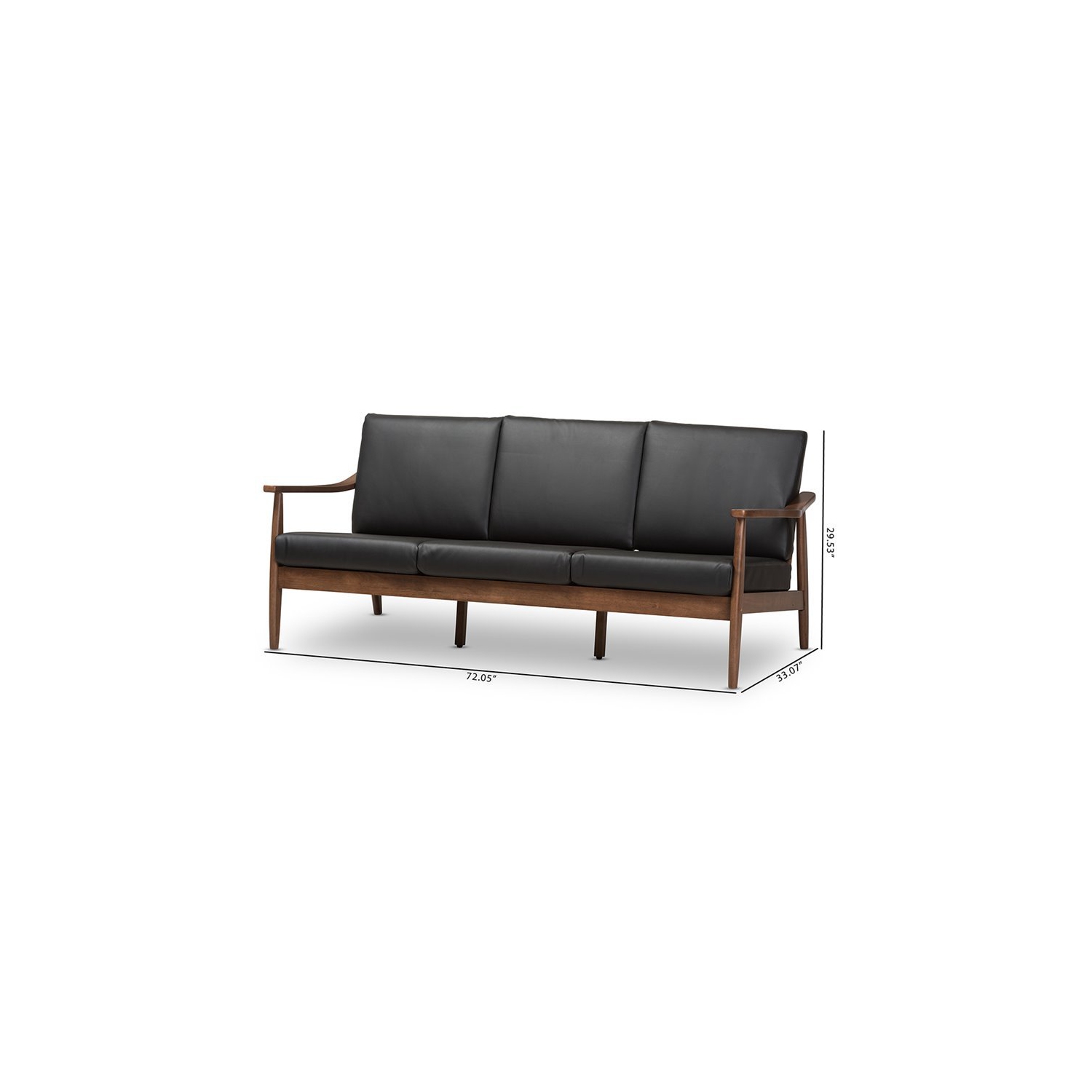 Baxton Studio Venza Faux Leather Sofa in Black and Walnut Brown