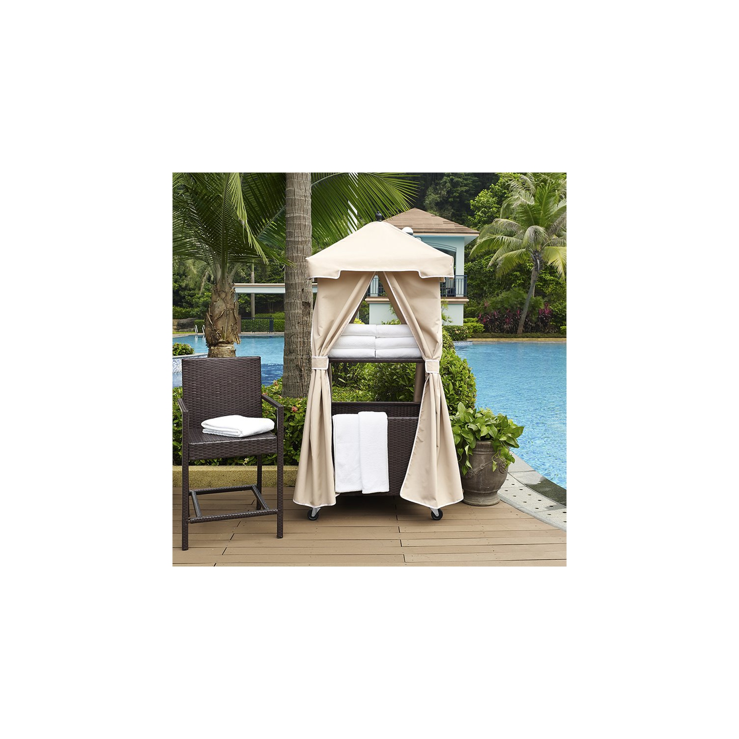 Crosley Palm Coastal Wicker / Rattan Beige Patio Towel Valet with Cover