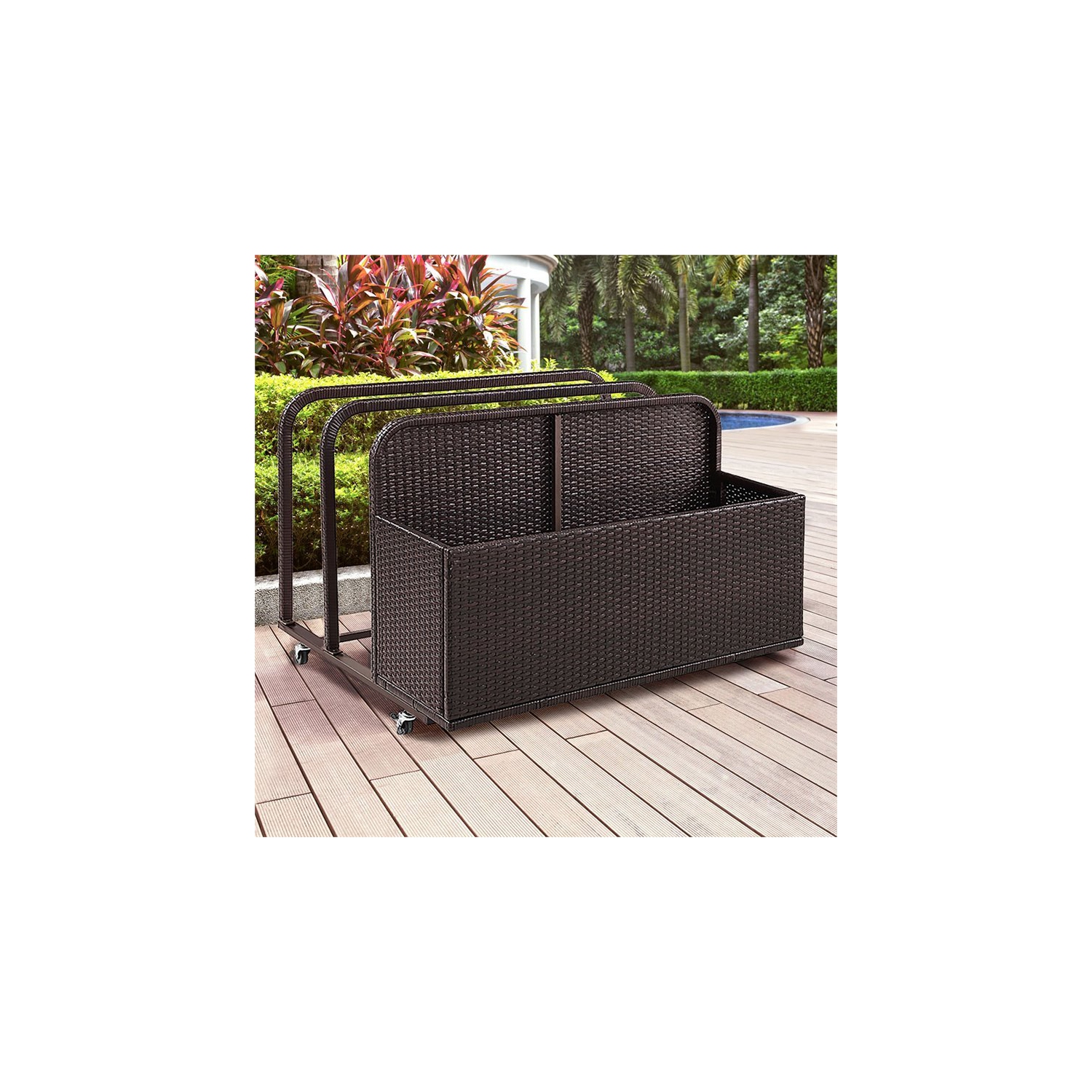 Pemberly Row Wicker Patio Float Caddy in Brown