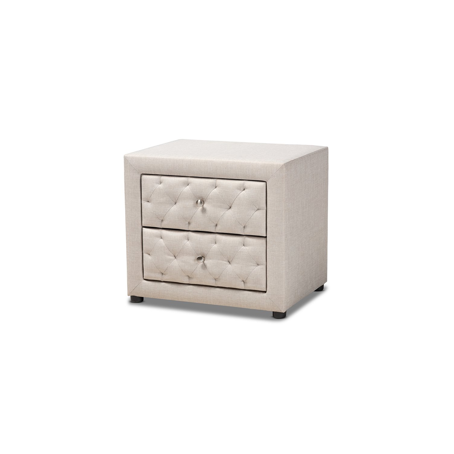 Baxton Studio Lepine 2-Drawer Tufted Fabric and Wood Nightstand in Light Beige