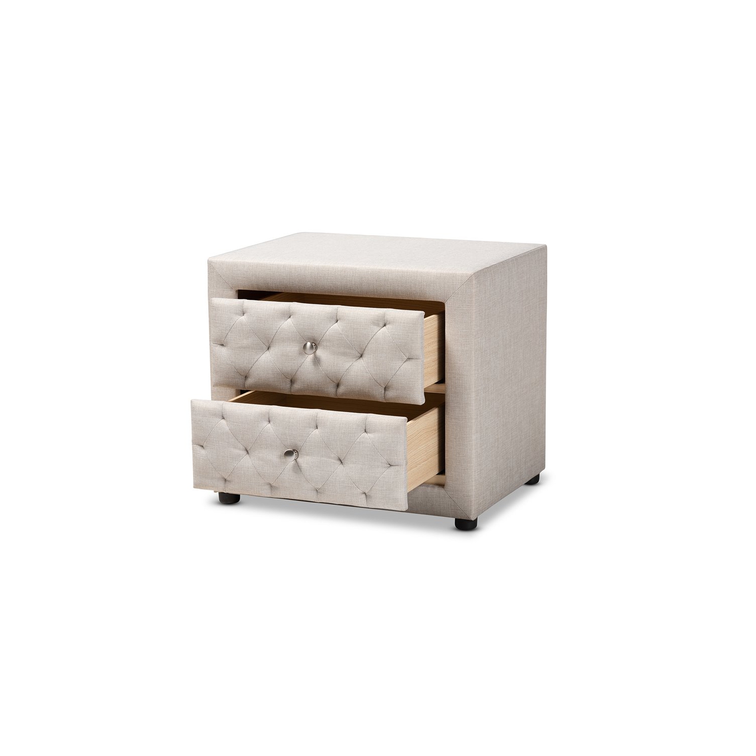 Baxton Studio Lepine 2-Drawer Tufted Fabric and Wood Nightstand in Light Beige