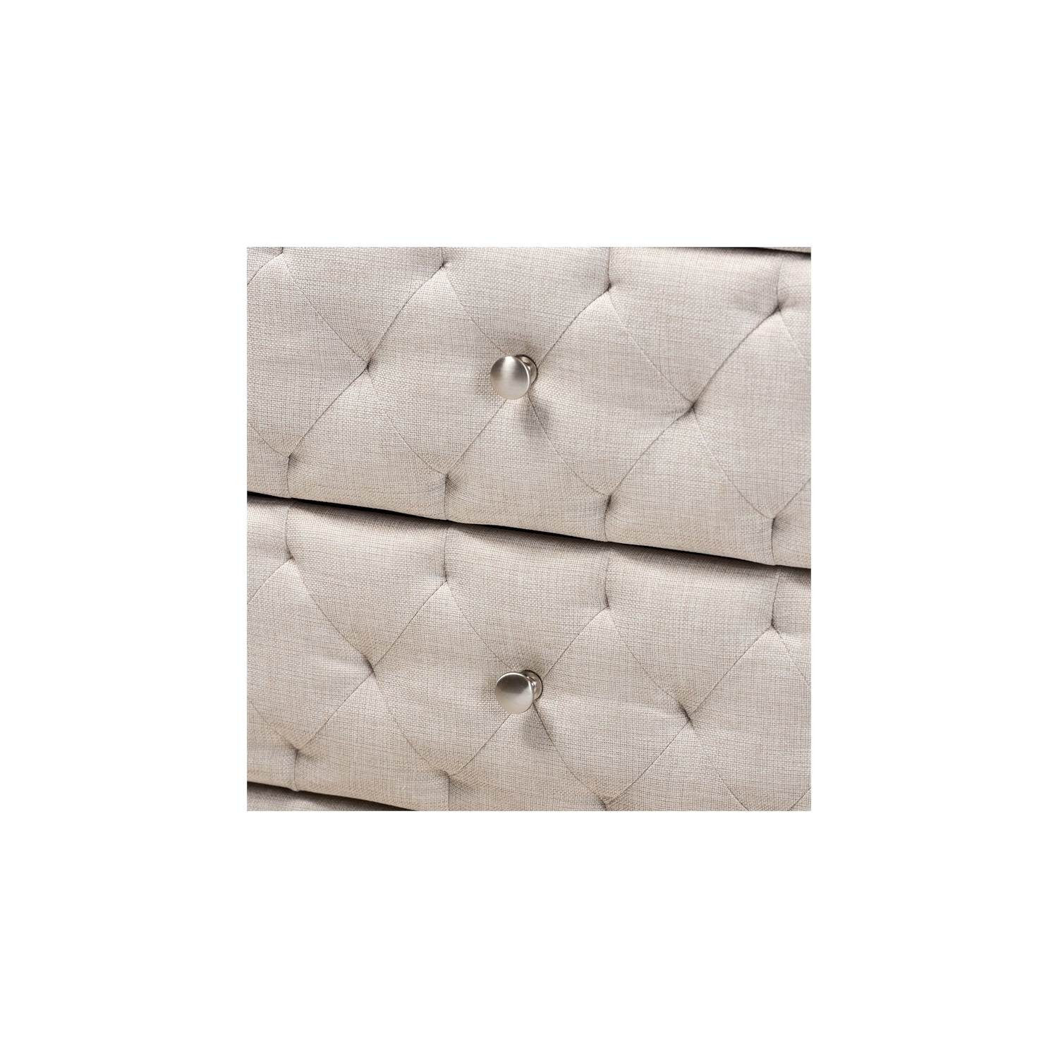 Baxton Studio Lepine 2-Drawer Tufted Fabric and Wood Nightstand in Light Beige