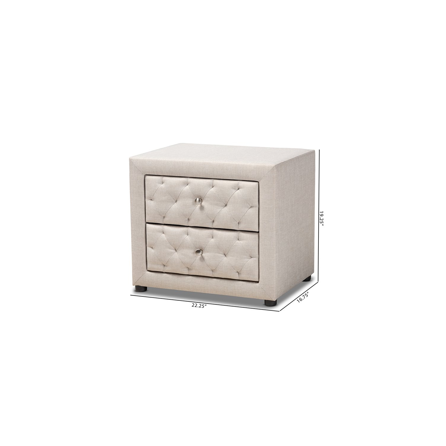 Baxton Studio Lepine 2-Drawer Tufted Fabric and Wood Nightstand in Light Beige