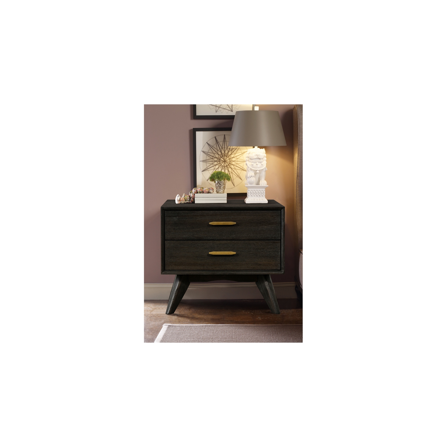 Baly Acacia Mid-Century 2 Drawer Night stand