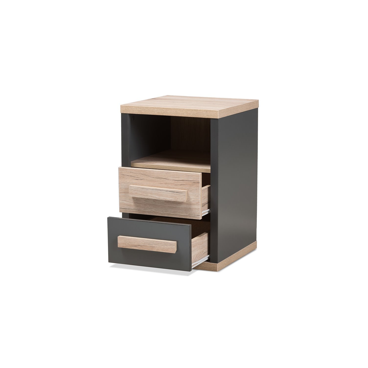 Baxton Studio Pandora 2 Drawer Nightstand in Gray and Oak Brown