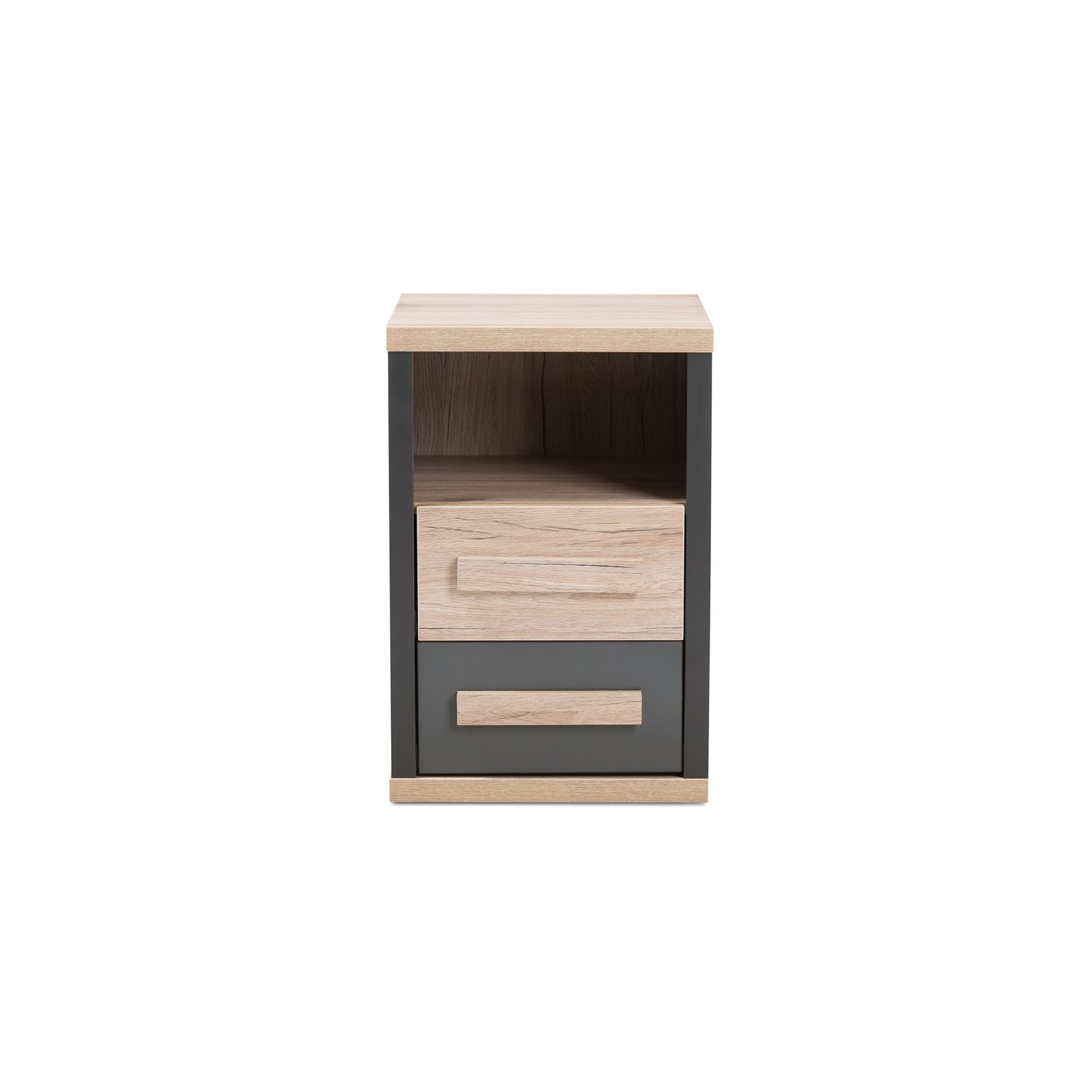 Baxton Studio Pandora 2 Drawer Nightstand in Gray and Oak Brown