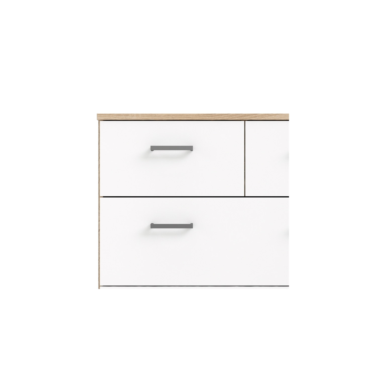 Commode double à 8 tiroirs à profil bas de la collection Space de Tvilum, structure en chêne et blanc