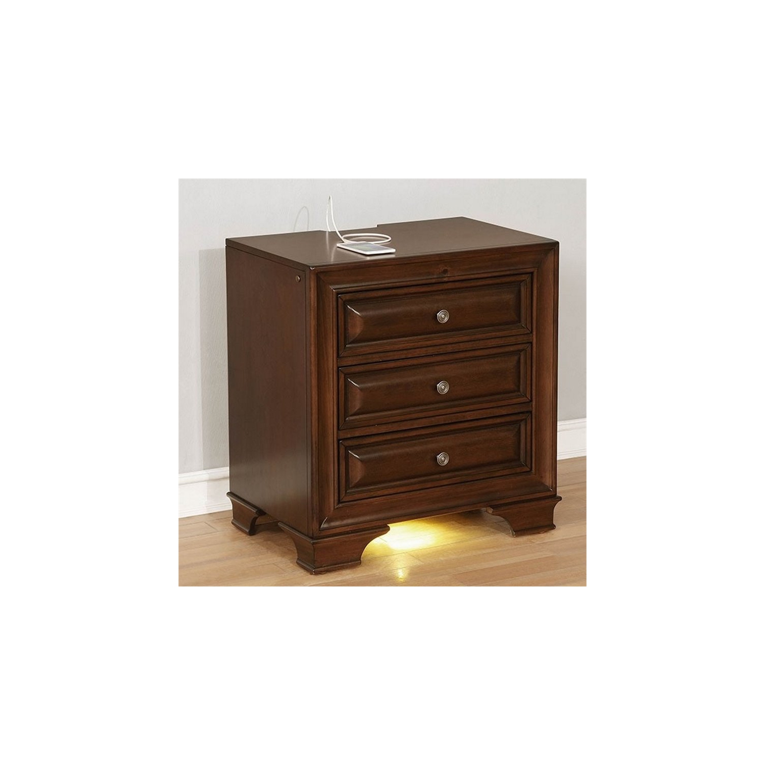 Furniture of America Bradford Solid Wood 3-Drawer Nightstand in Brown Cherry