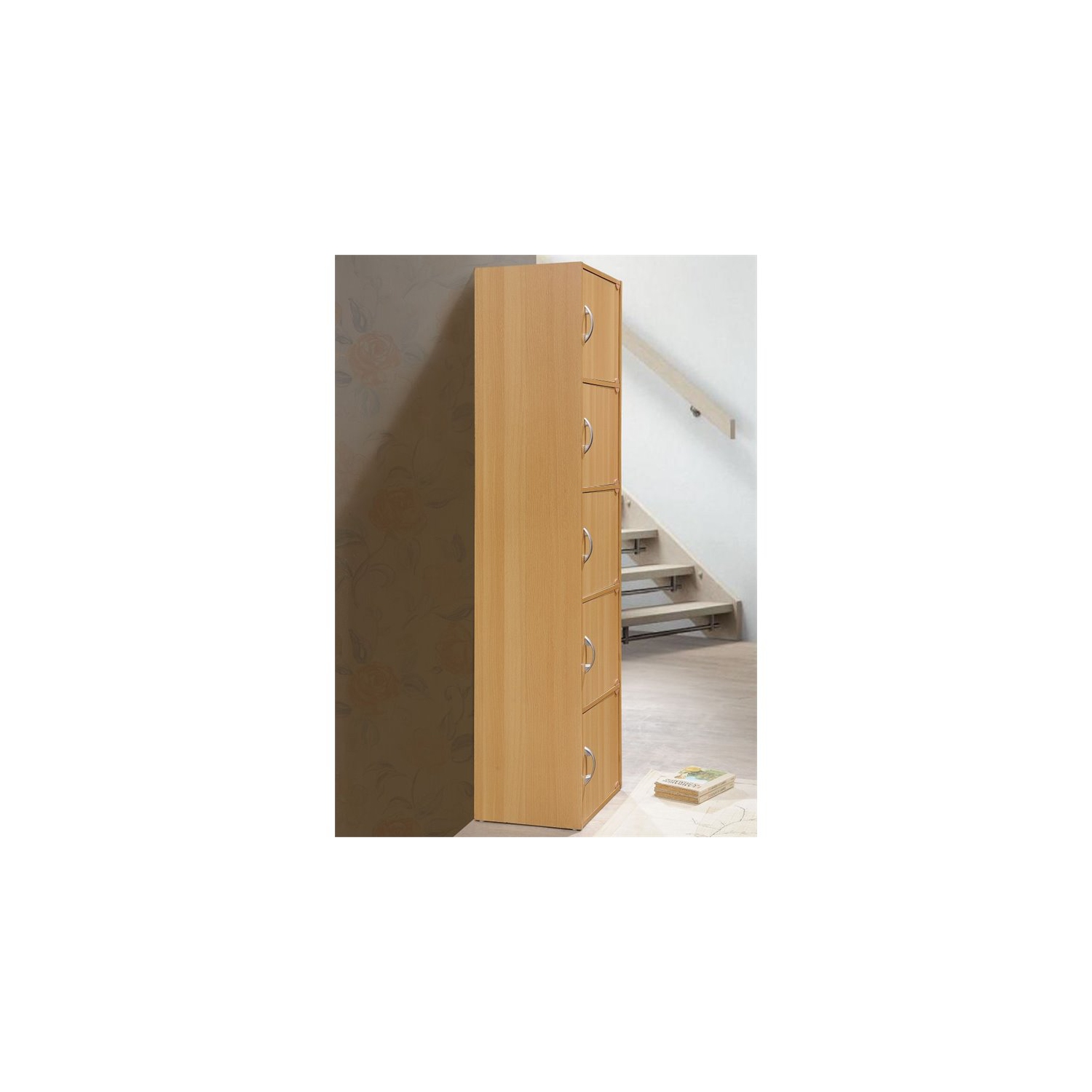 Pemberly Row 5 Shelf 5 Door Bookcase in Beech