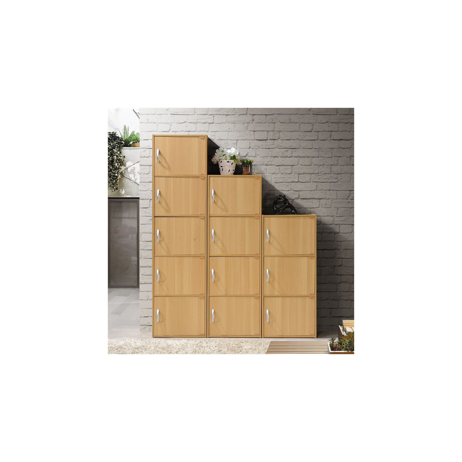 Pemberly Row 5 Shelf 5 Door Bookcase in Beech