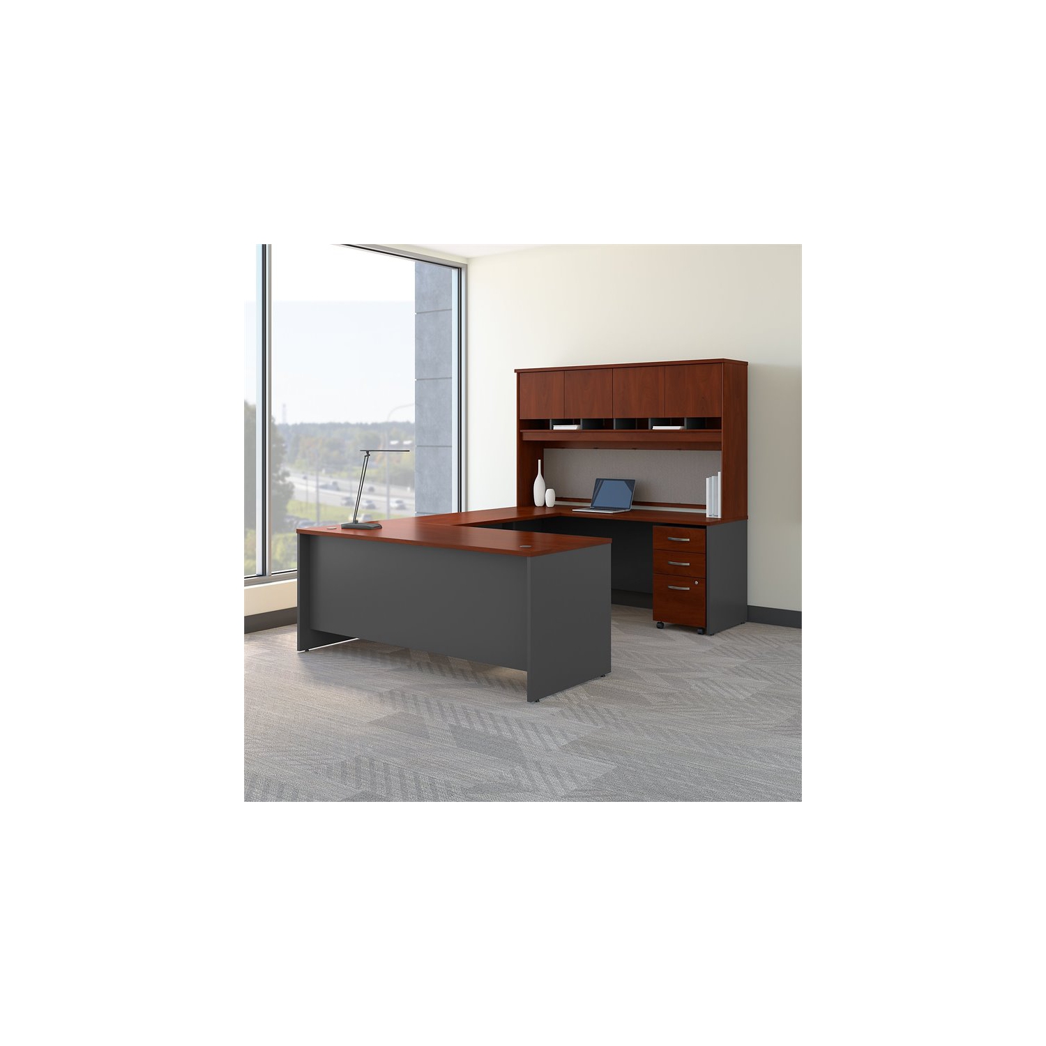 Series C 72"W U-Shaped Desk with Hutch and Storage in Hansen Cherry