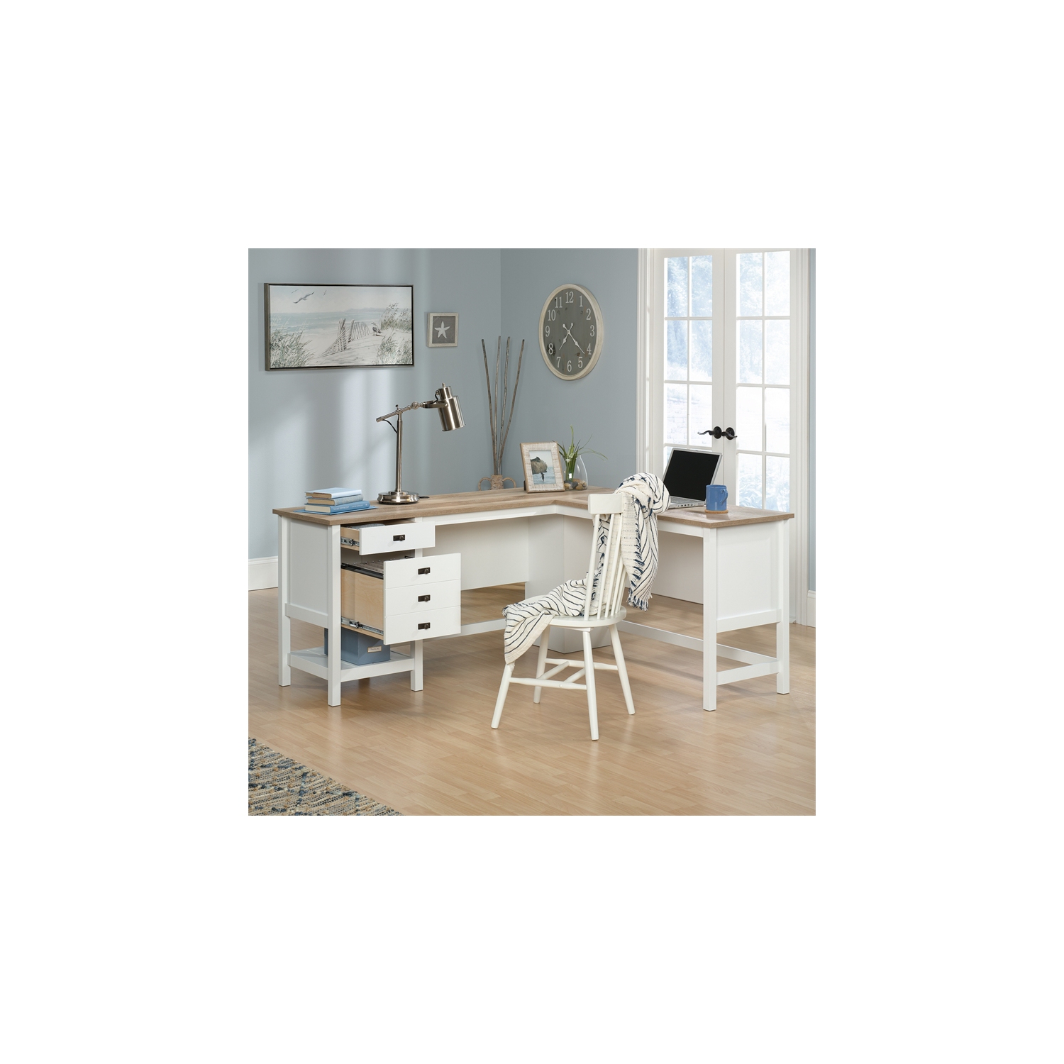 Sauder – Bureau à domicile en L en bois d’ingénierie Cottage Road, blanc doux
