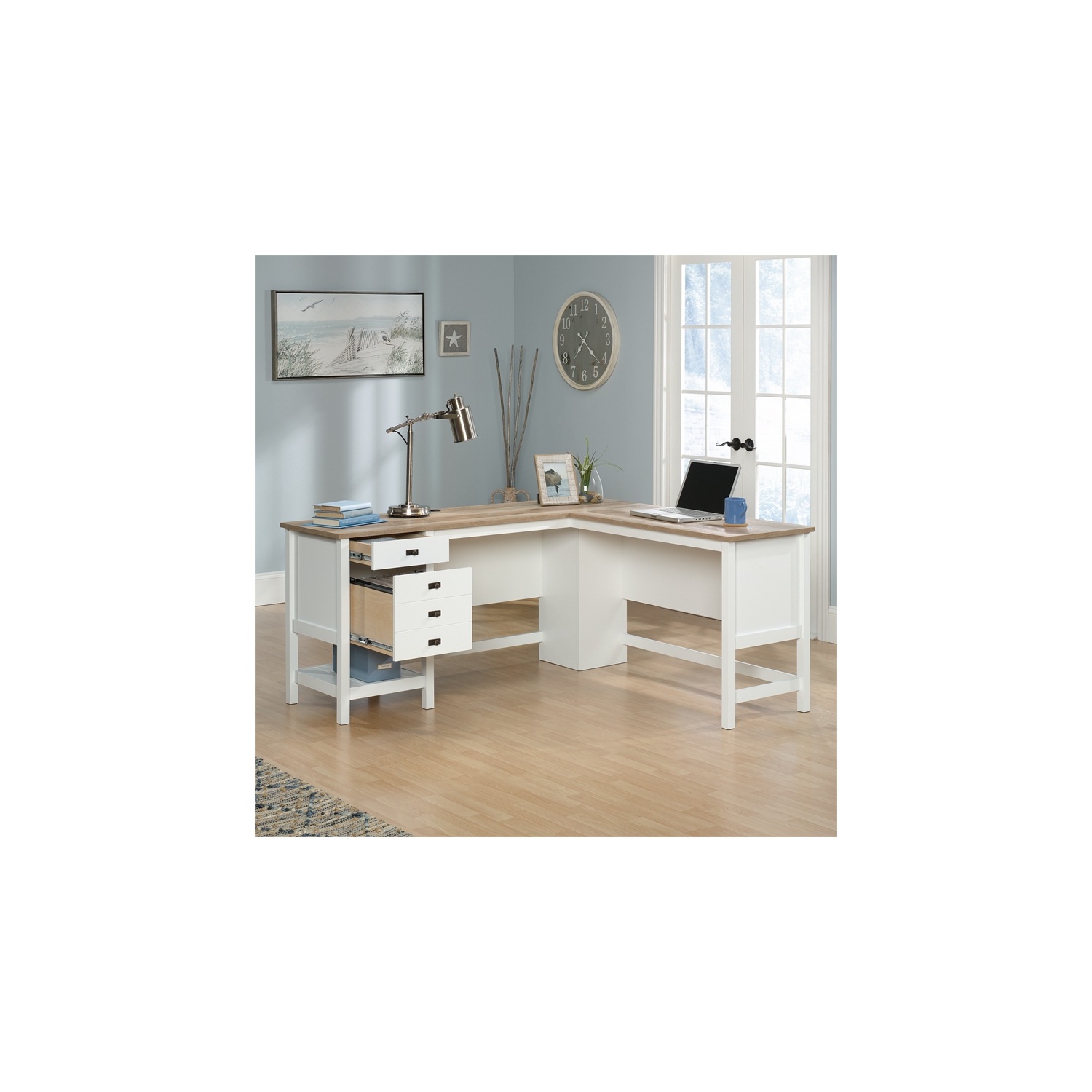 Sauder – Bureau à domicile en L en bois d’ingénierie Cottage Road, blanc doux