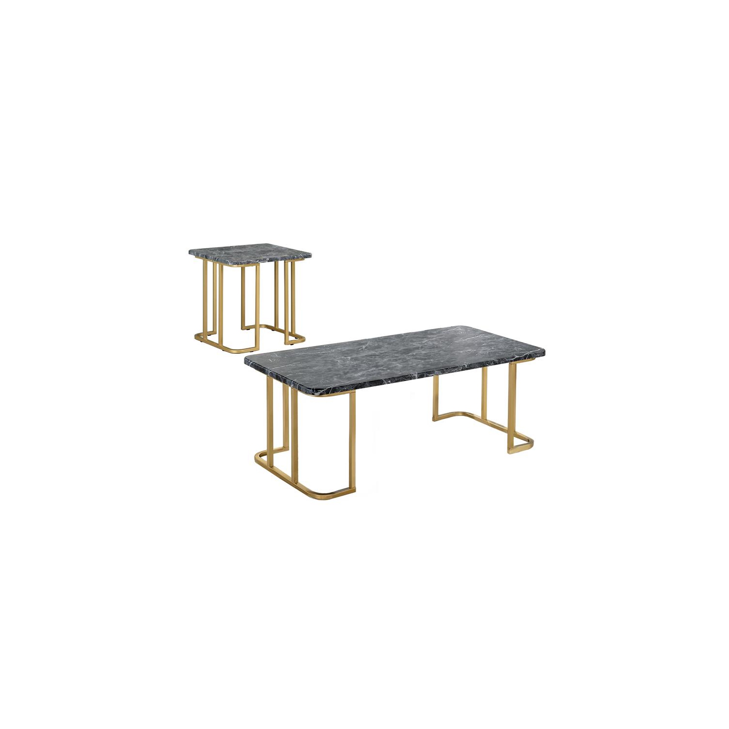 Furniture of America Clotten Metal 2-Piece Coffee Table Set in Gold and Black