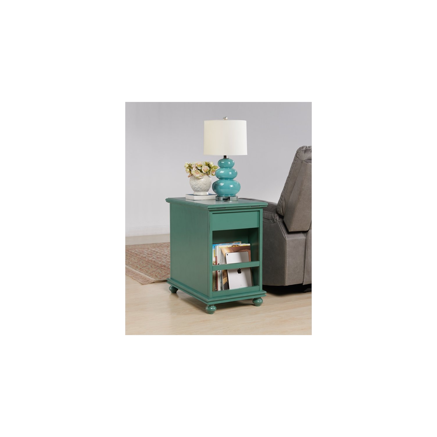Martin Svensson Home Elegant Chairside Table with Power Antique Teal Green