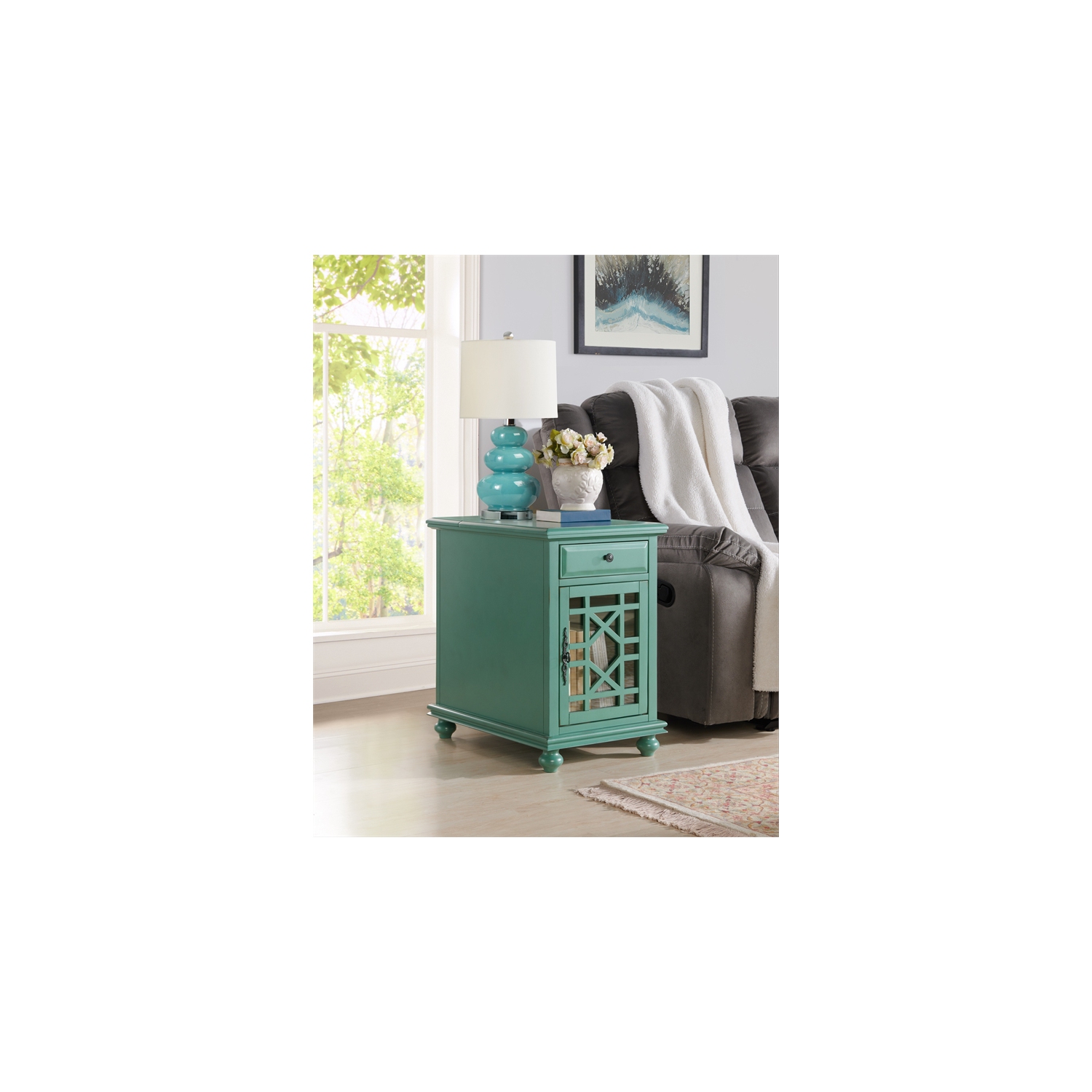 Martin Svensson Home Elegant Chairside Table with Power Antique Teal Green