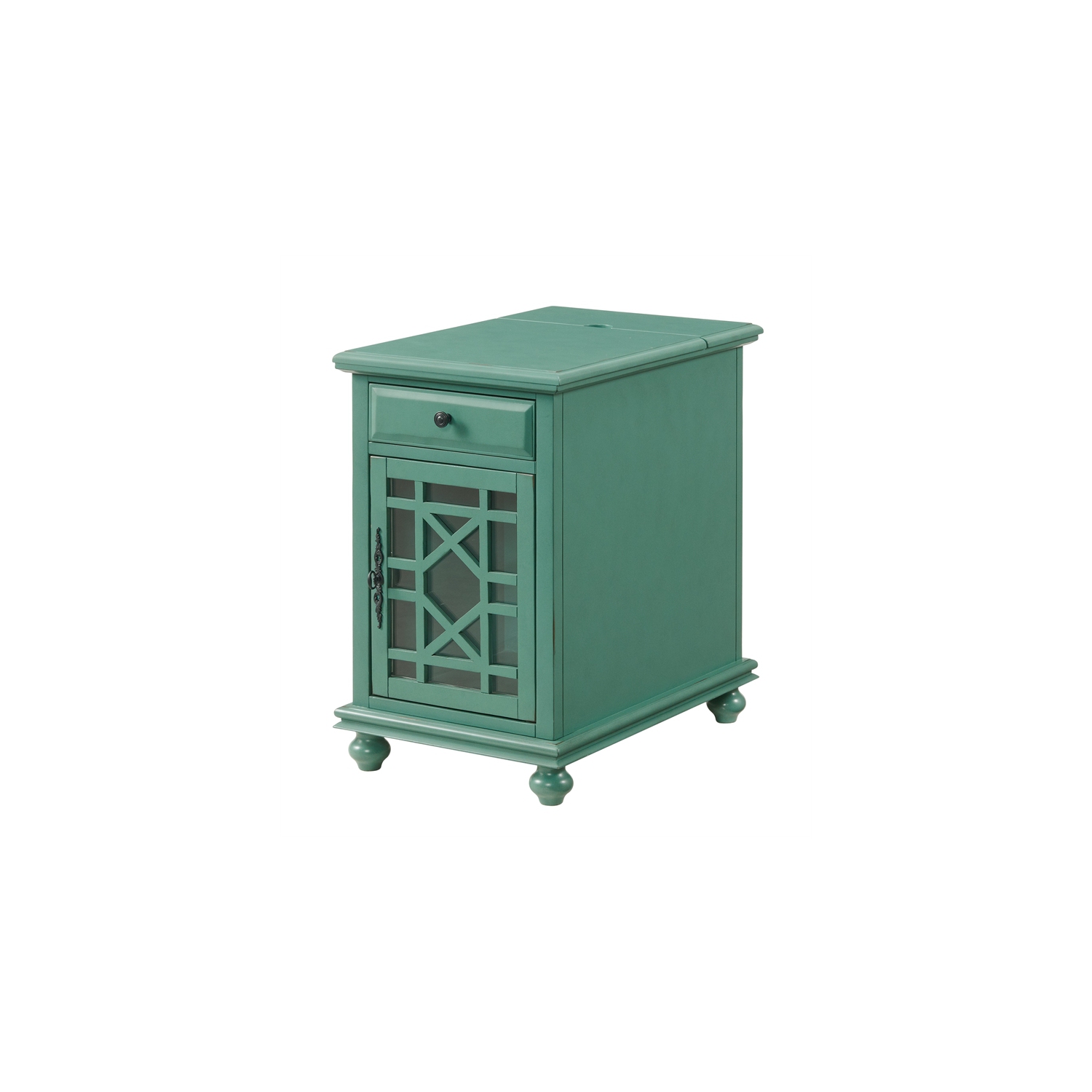 Martin Svensson Home Elegant Chairside Table with Power Antique Teal Green