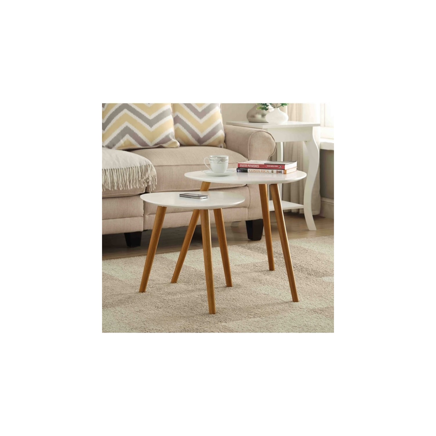 Pemberly Row Nesting End Tables in White and Natural