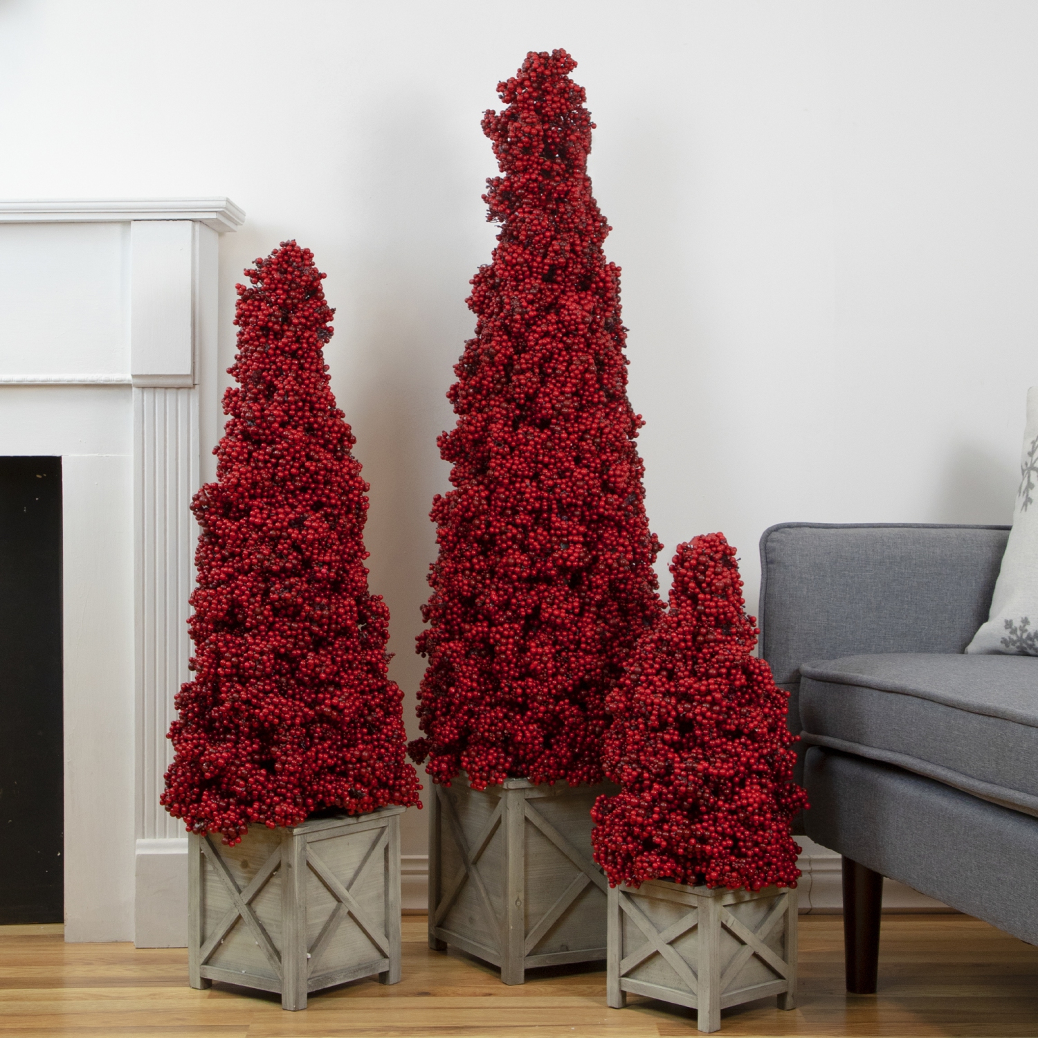 Artificial Berry Cone Potted Christmas Topiary - 40" - Red