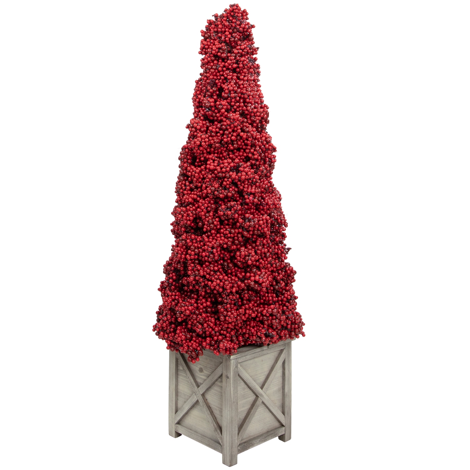 Artificial Berry Cone Potted Christmas Topiary - 40" - Red