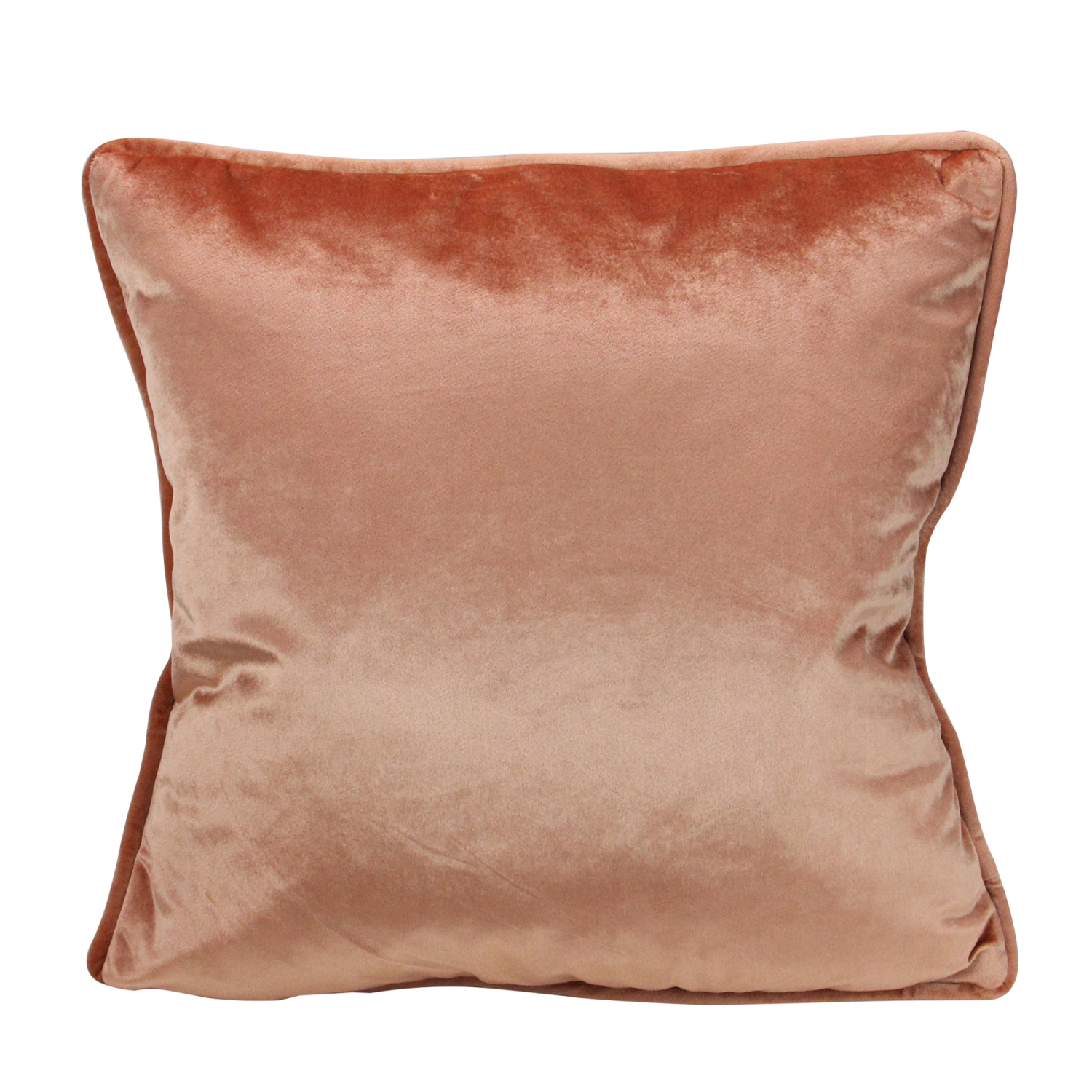 Coussin décoratif carré en velours pêche de 17 po avec bordure à passepoil