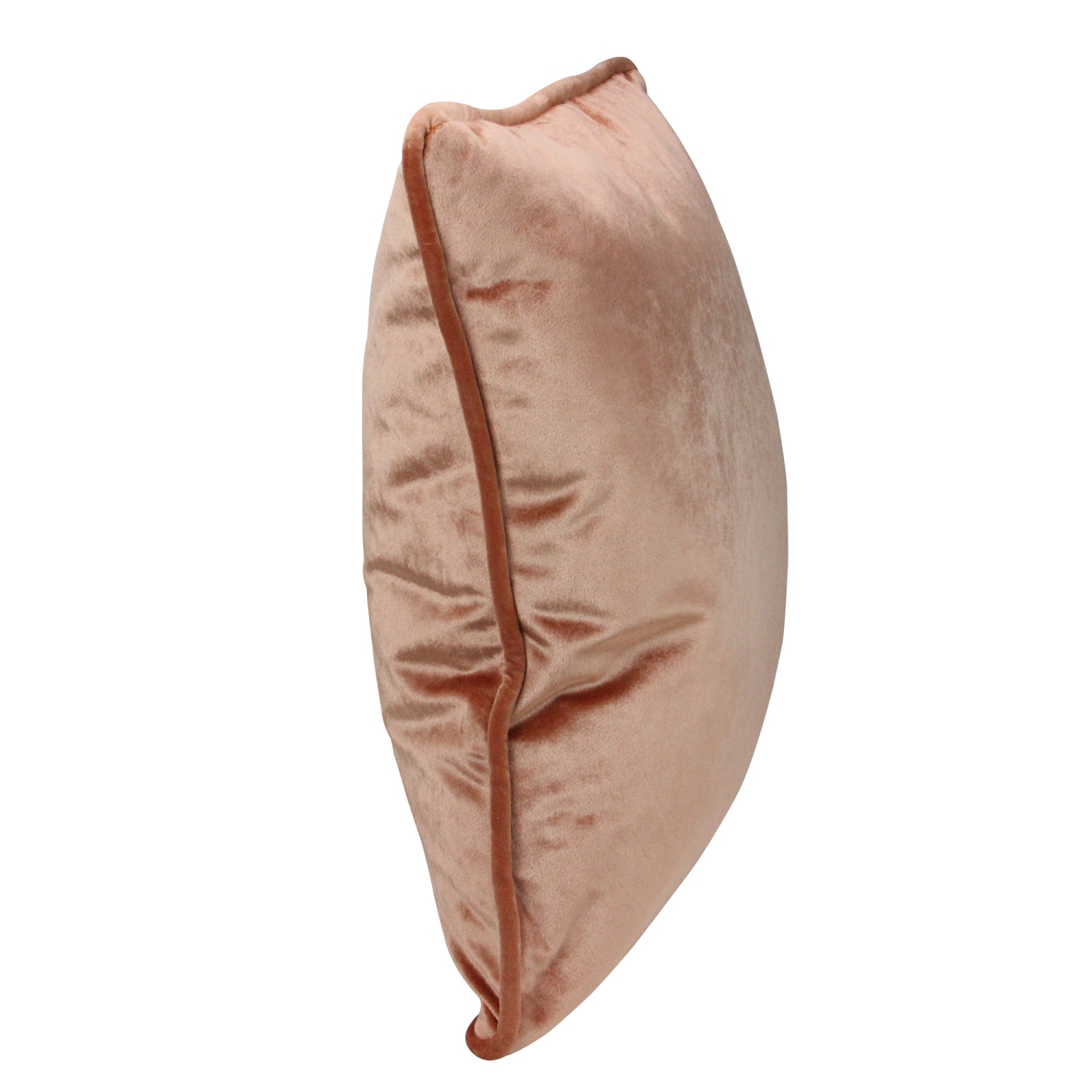 Coussin décoratif carré en velours pêche de 17 po avec bordure à passepoil