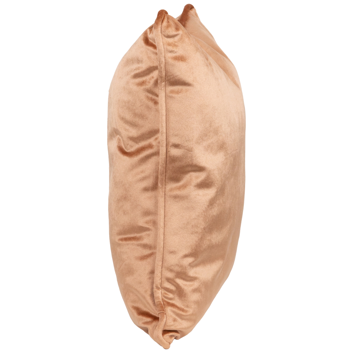 Coussin décoratif carré en velours pêche de 17 po avec bordure à passepoil