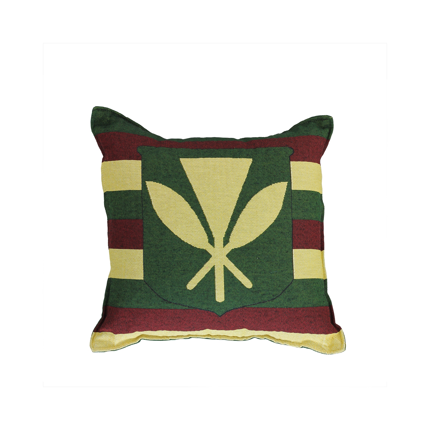 Coussin carré « Coat of Arms » hawaïen vert et jaune de 17 po