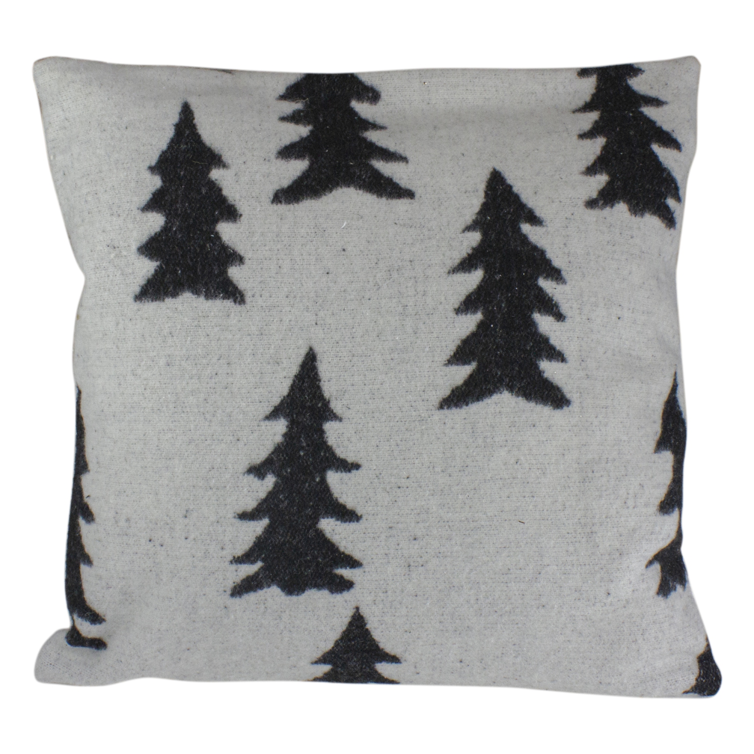 Coussin décoratif en tricot avec arbres de Noël, blanc et noir, 18 po