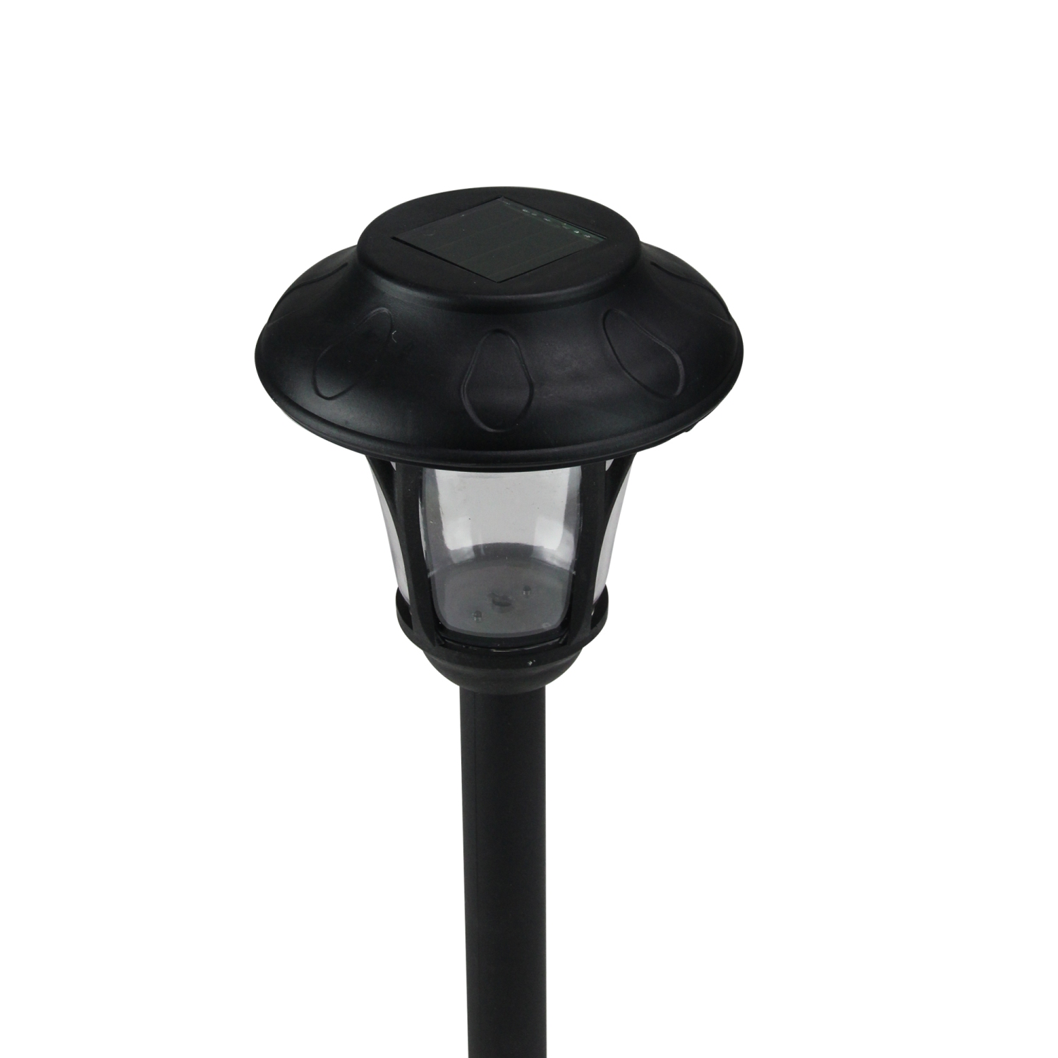 12" Black Lantern Solar Light with White LED Light and Lawn Stake