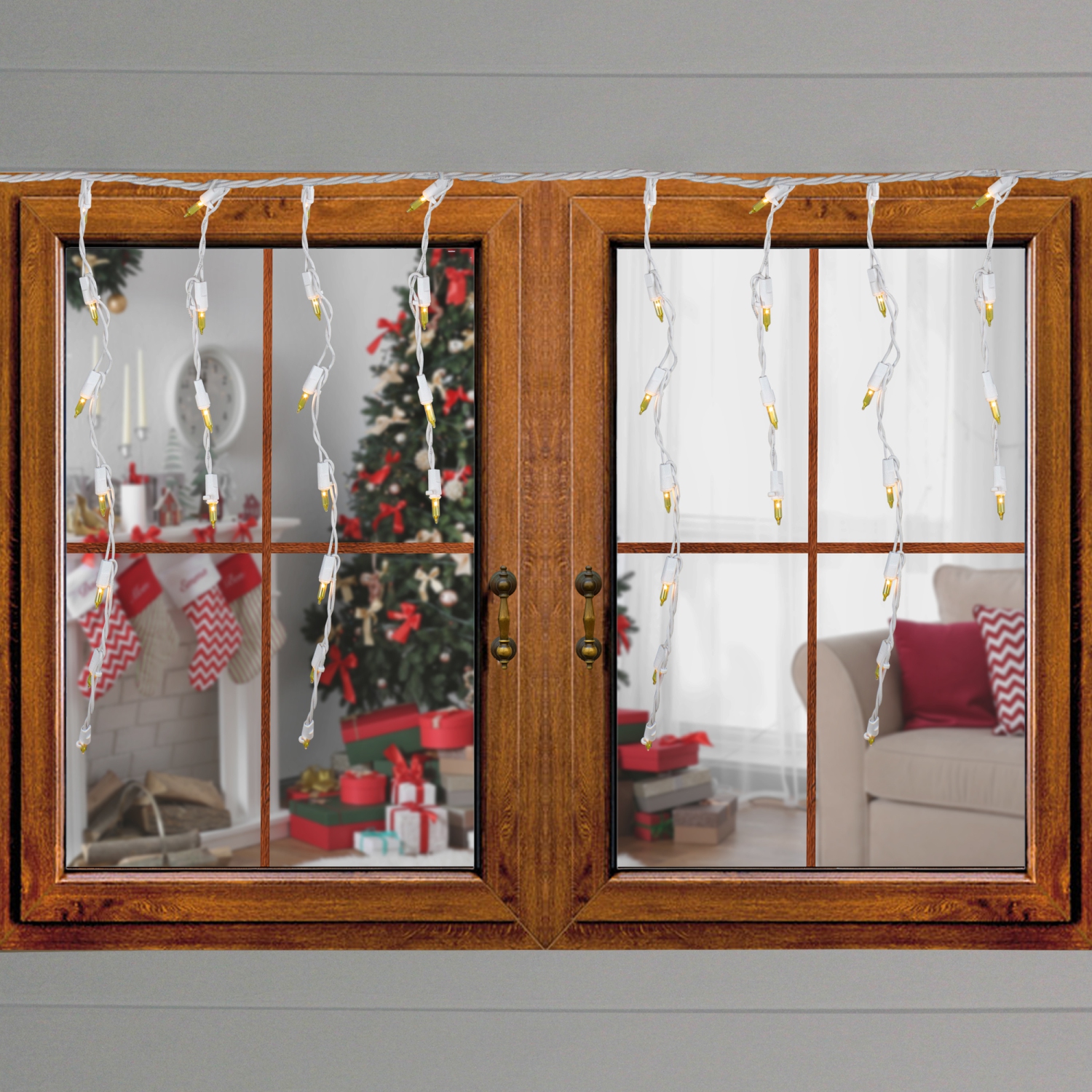 Ensemble de 100 mini-glaçons lumineux jaunes - fil blanc de 7,8 pi