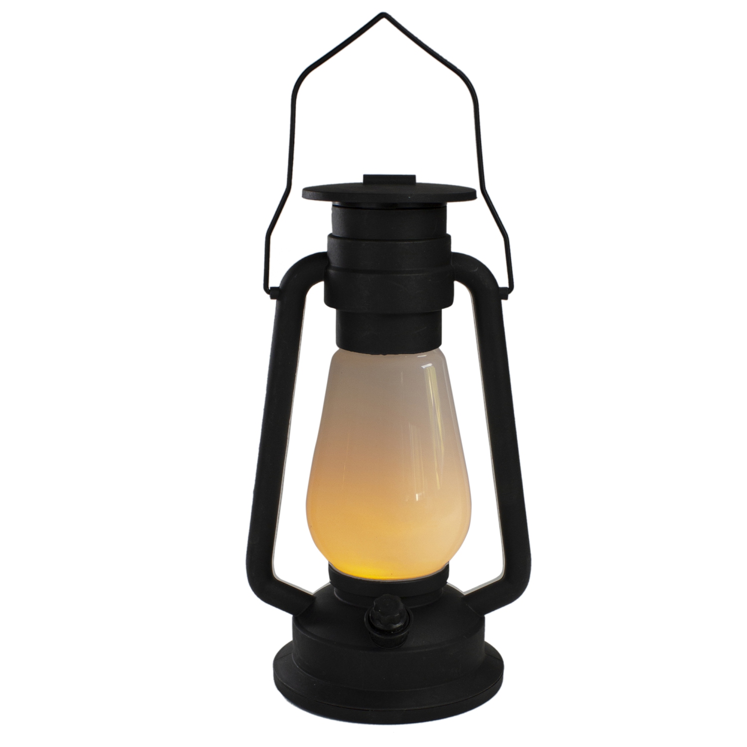 12" Black Battery Operated Faux Flame LED Hurricane Lantern