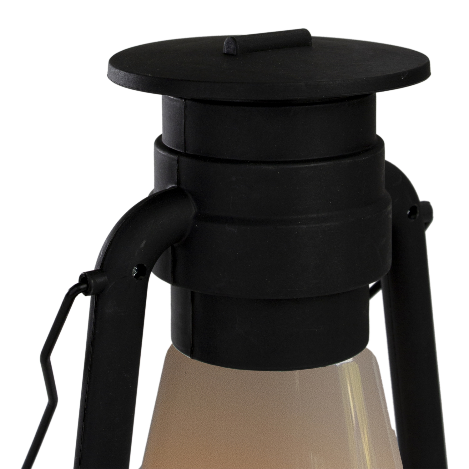 12" Black Battery Operated Faux Flame LED Hurricane Lantern