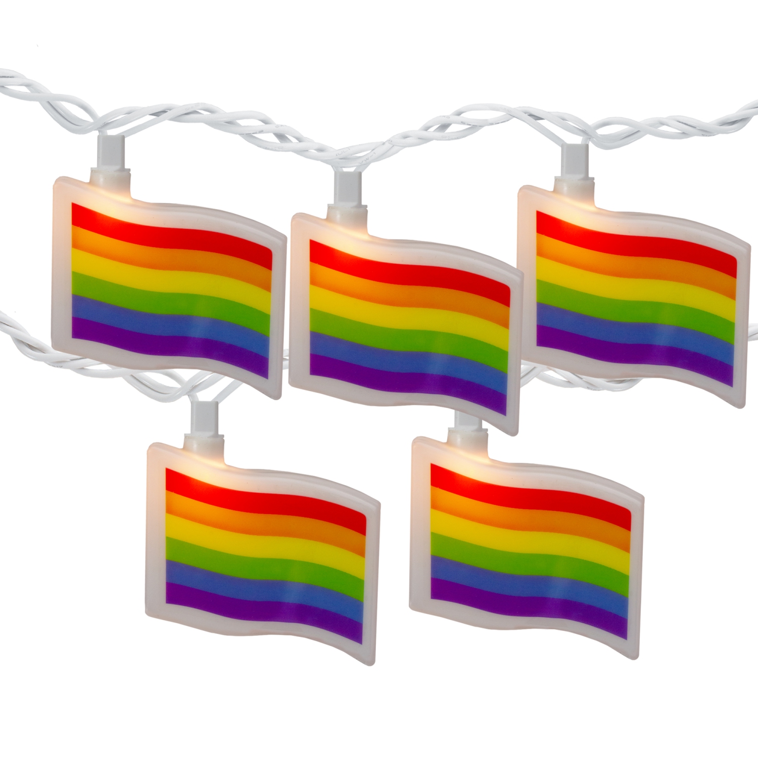10-Count Clear Pride Flag Novelty String Light Set, 7.5ft White Wire